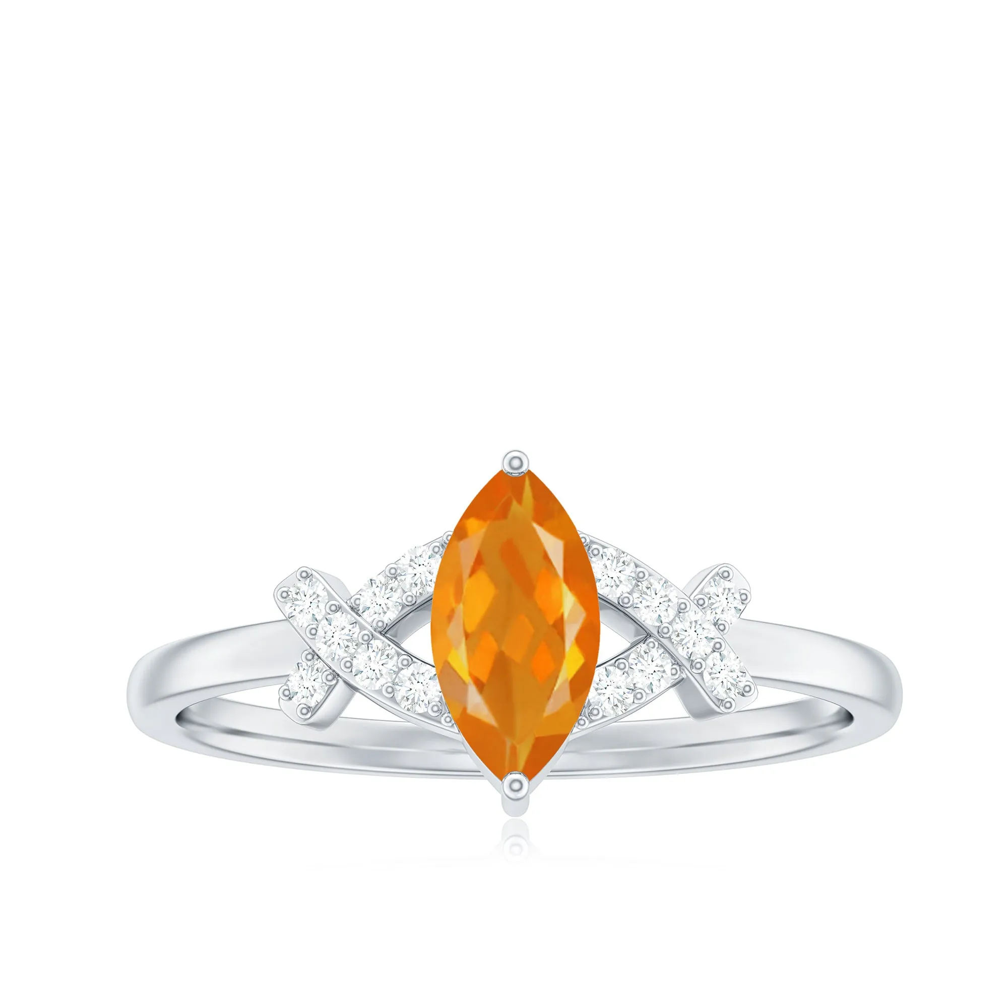 1/2 Carat Fire Opal Marquise Solitaire Ring with Diamond