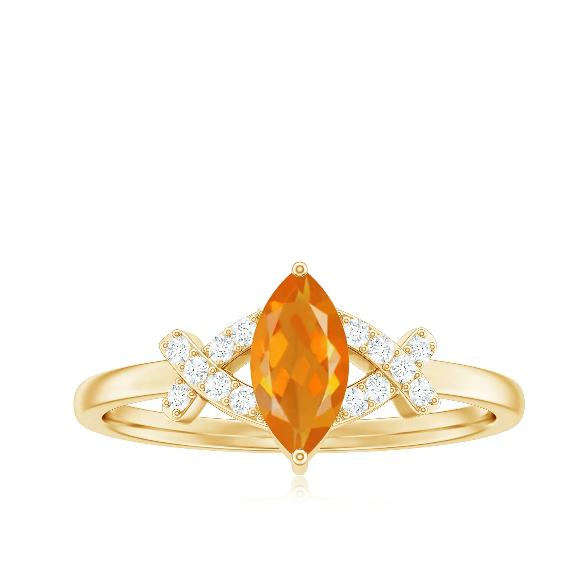 1/2 Carat Fire Opal Marquise Solitaire Ring with Diamond