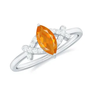 1/2 Carat Fire Opal Marquise Solitaire Ring with Diamond