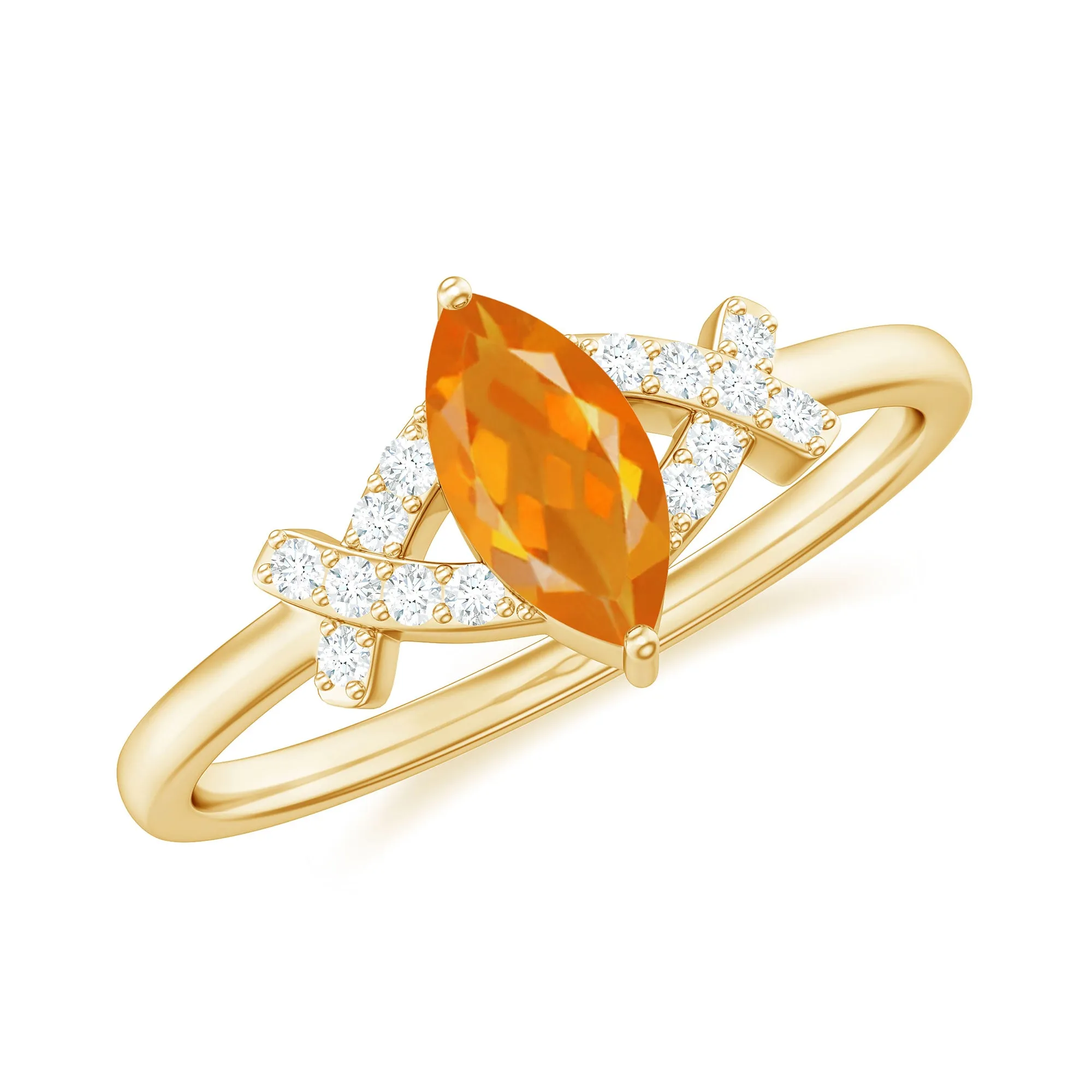 1/2 Carat Fire Opal Marquise Solitaire Ring with Diamond