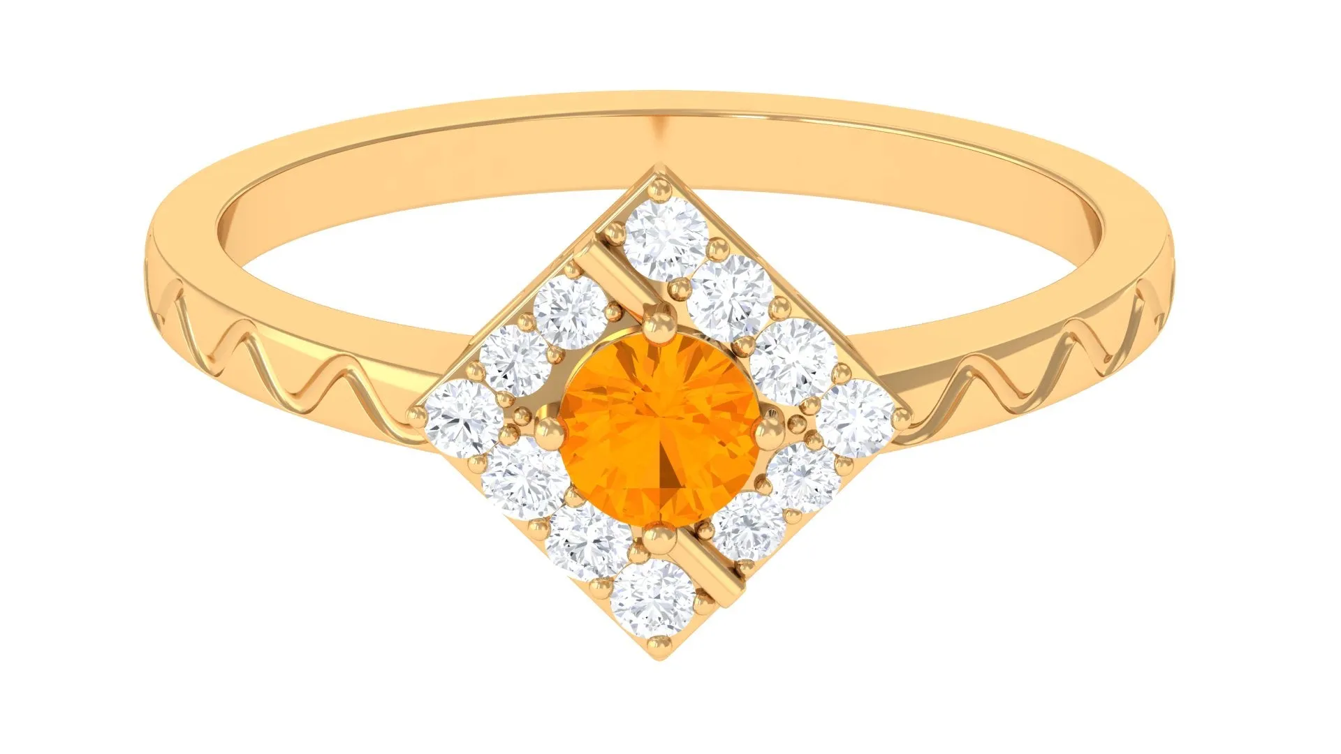 1/2 Carat Minimal Fire Opal and Diamond Textured Ring
