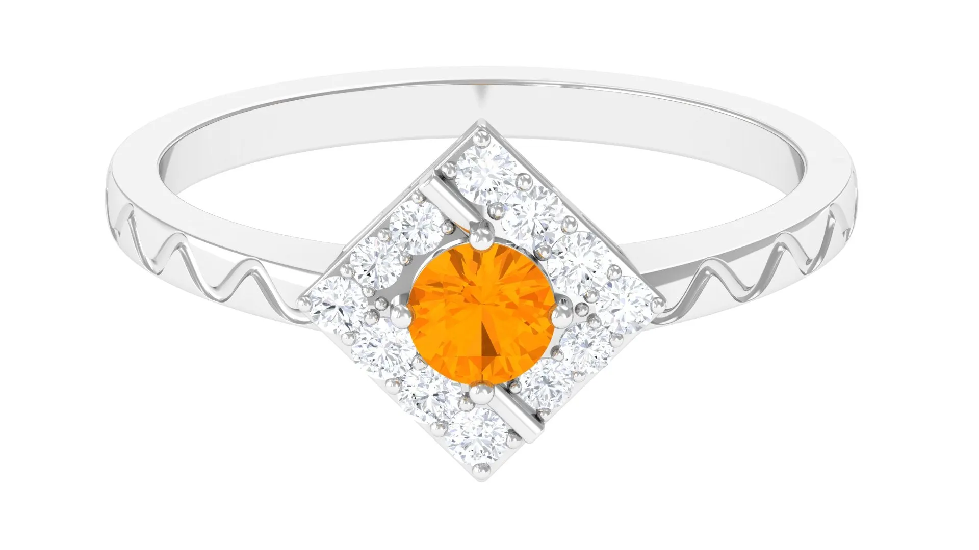1/2 Carat Minimal Fire Opal and Diamond Textured Ring