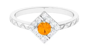 1/2 Carat Minimal Fire Opal and Diamond Textured Ring