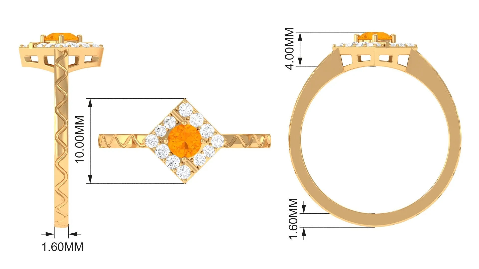 1/2 Carat Minimal Fire Opal and Diamond Textured Ring
