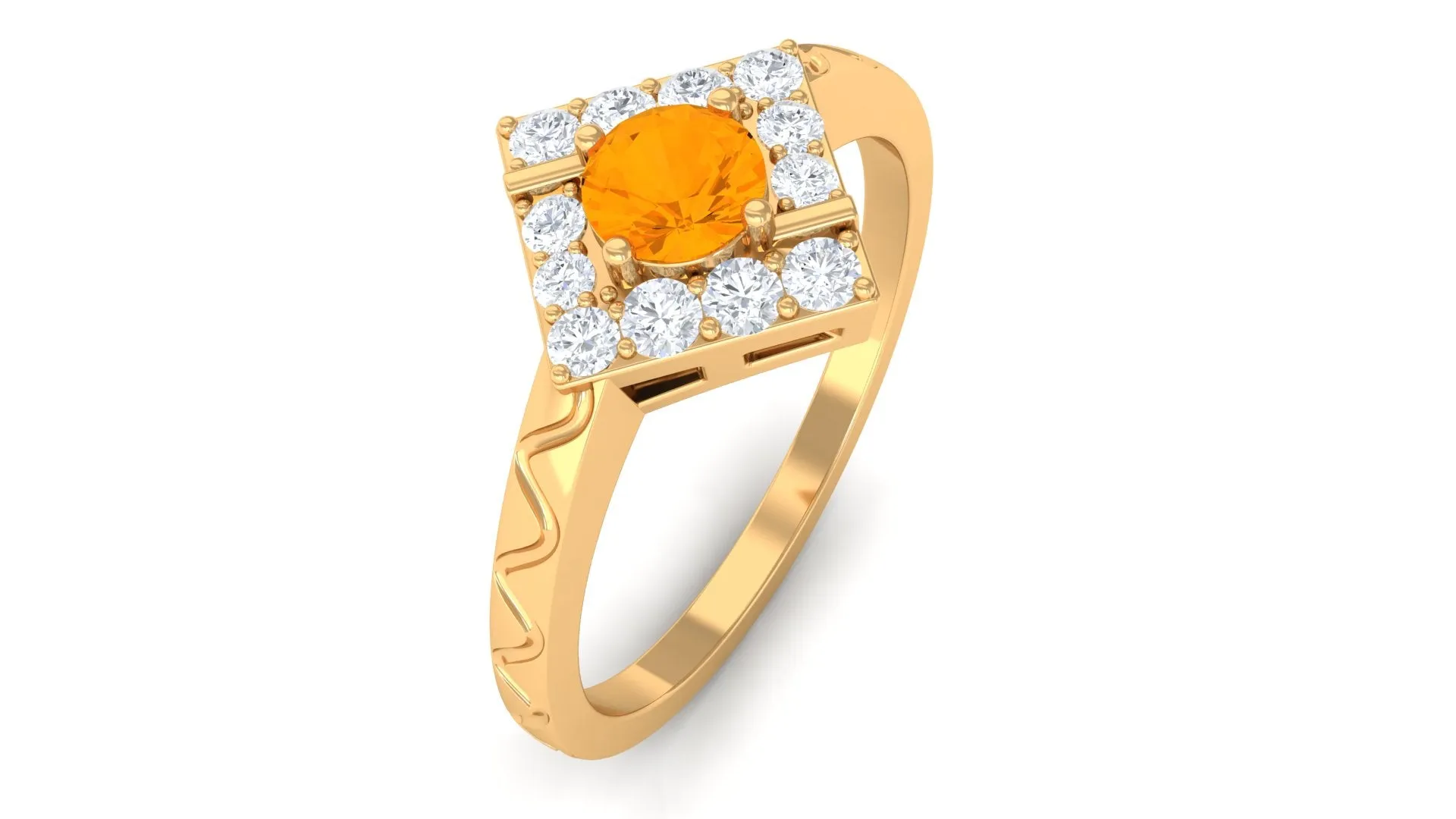 1/2 Carat Minimal Fire Opal and Diamond Textured Ring