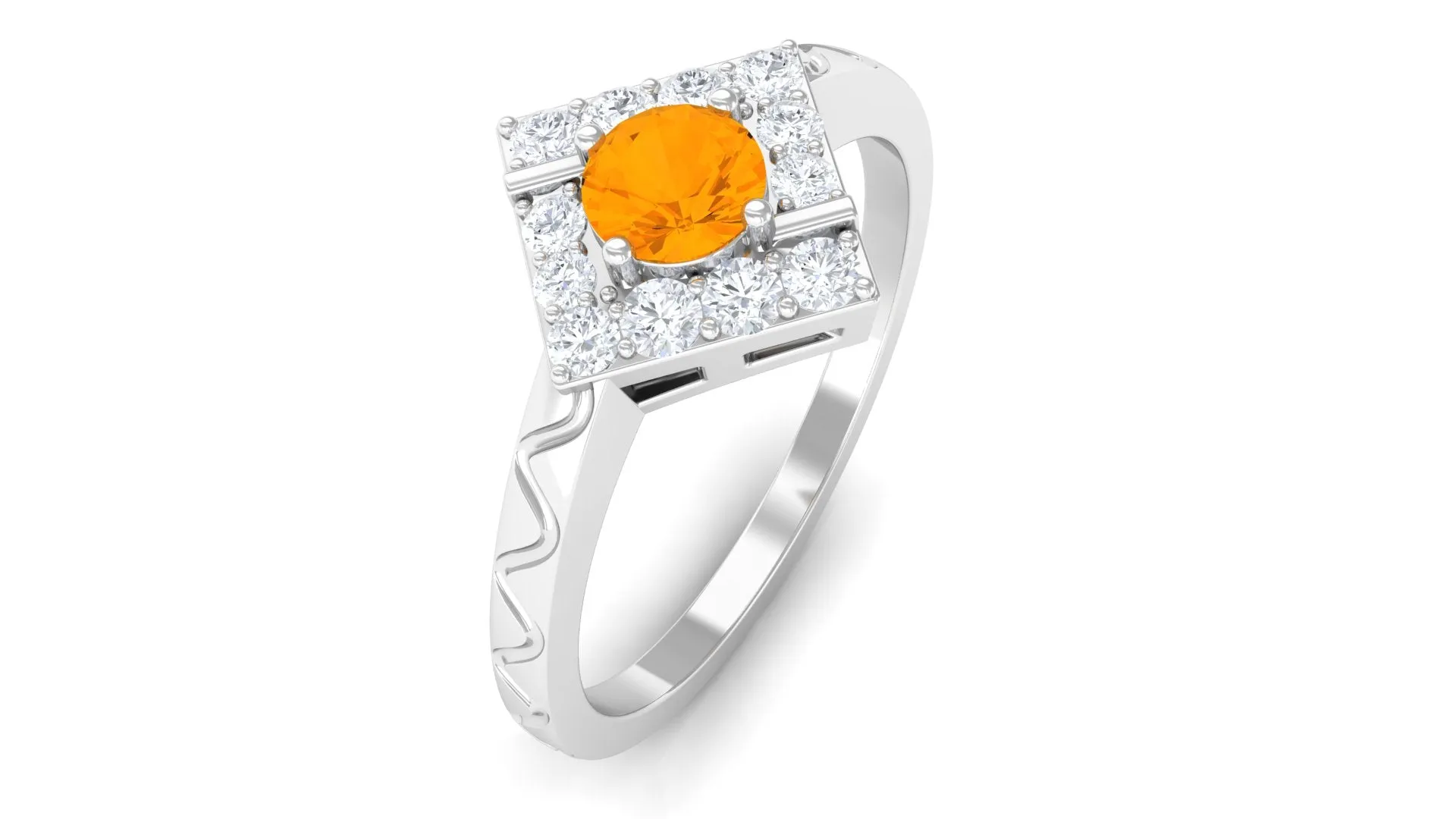 1/2 Carat Minimal Fire Opal and Diamond Textured Ring