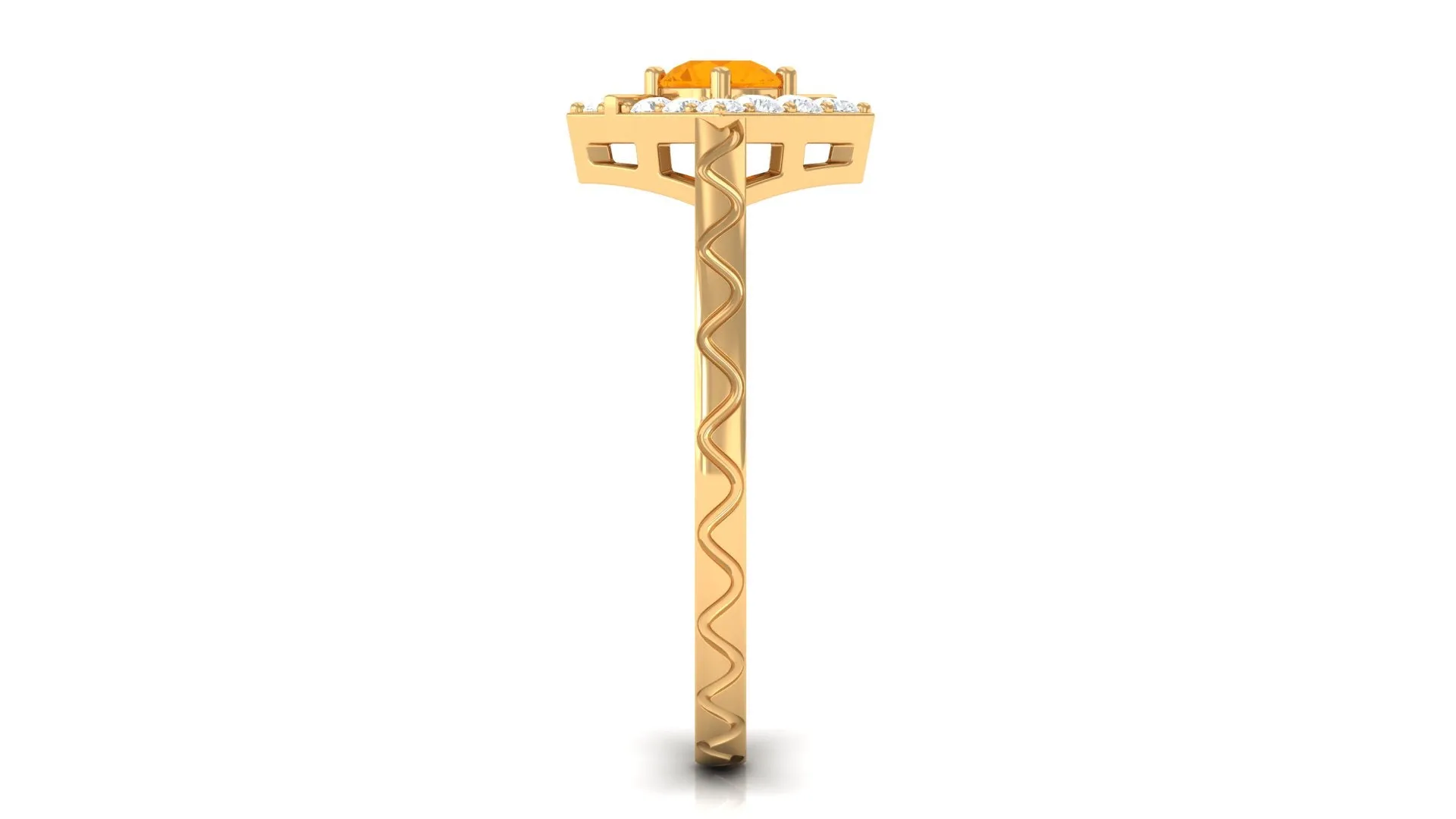 1/2 Carat Minimal Fire Opal and Diamond Textured Ring