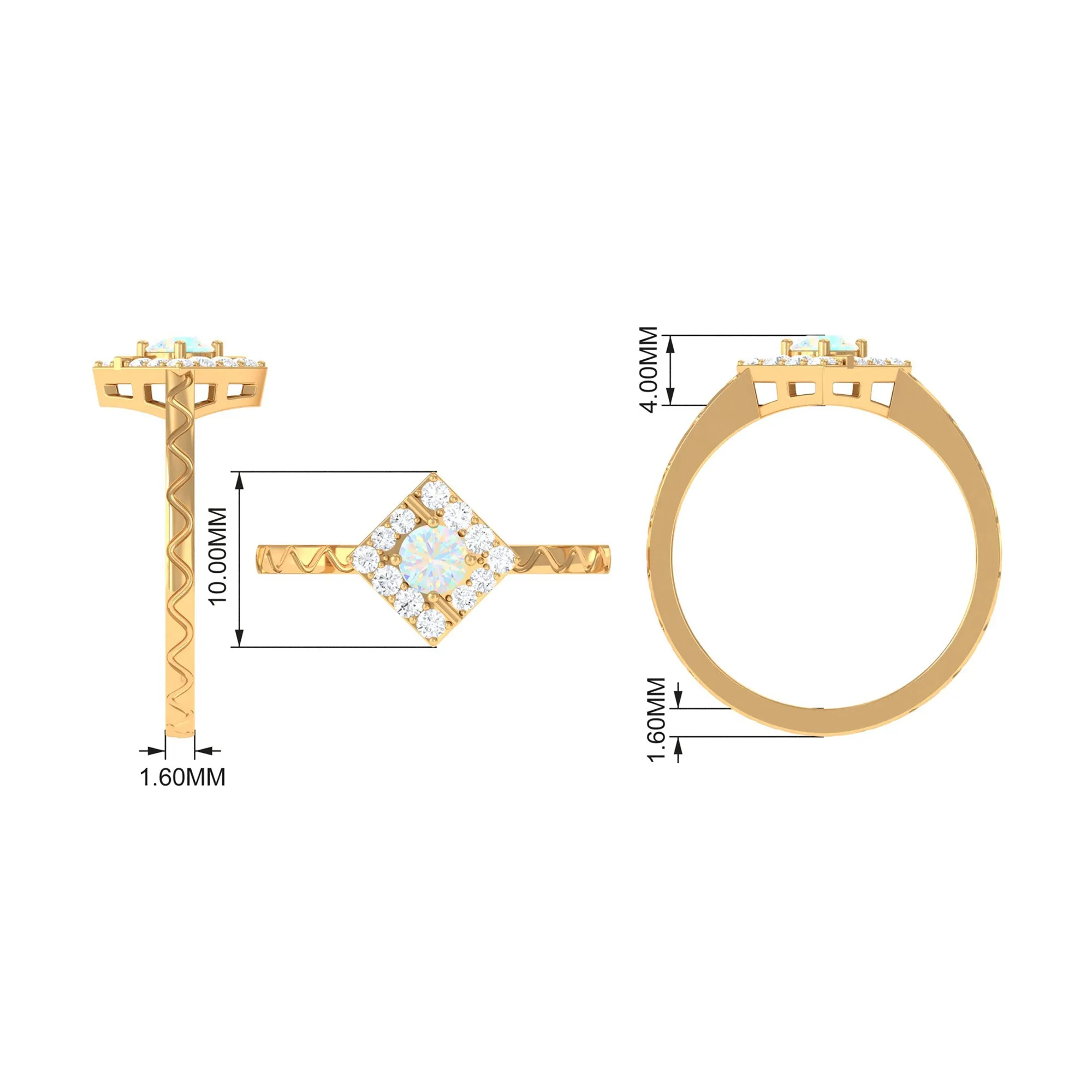 1/2 CT Minimal Ethiopian Opal and Diamond Ring with Textured Details