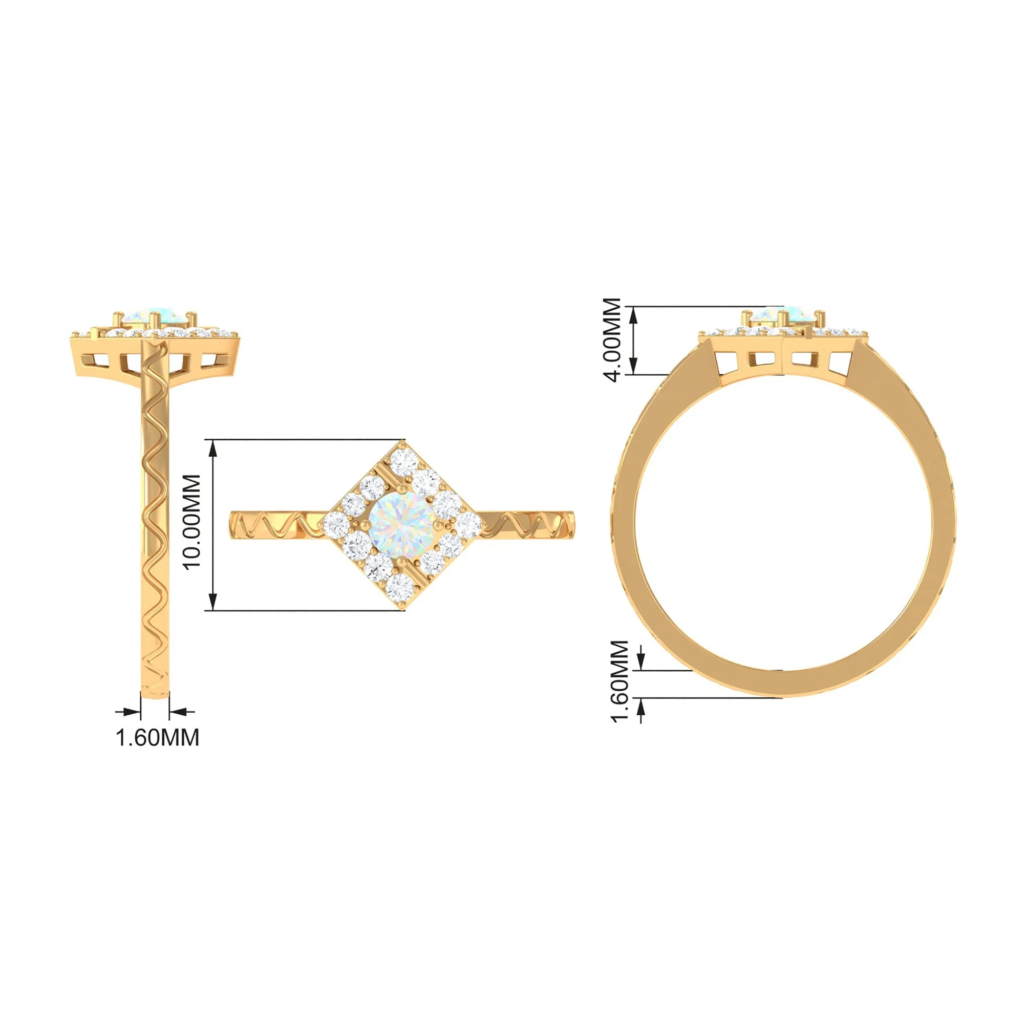 1/2 CT Minimal Ethiopian Opal and Diamond Ring with Textured Details