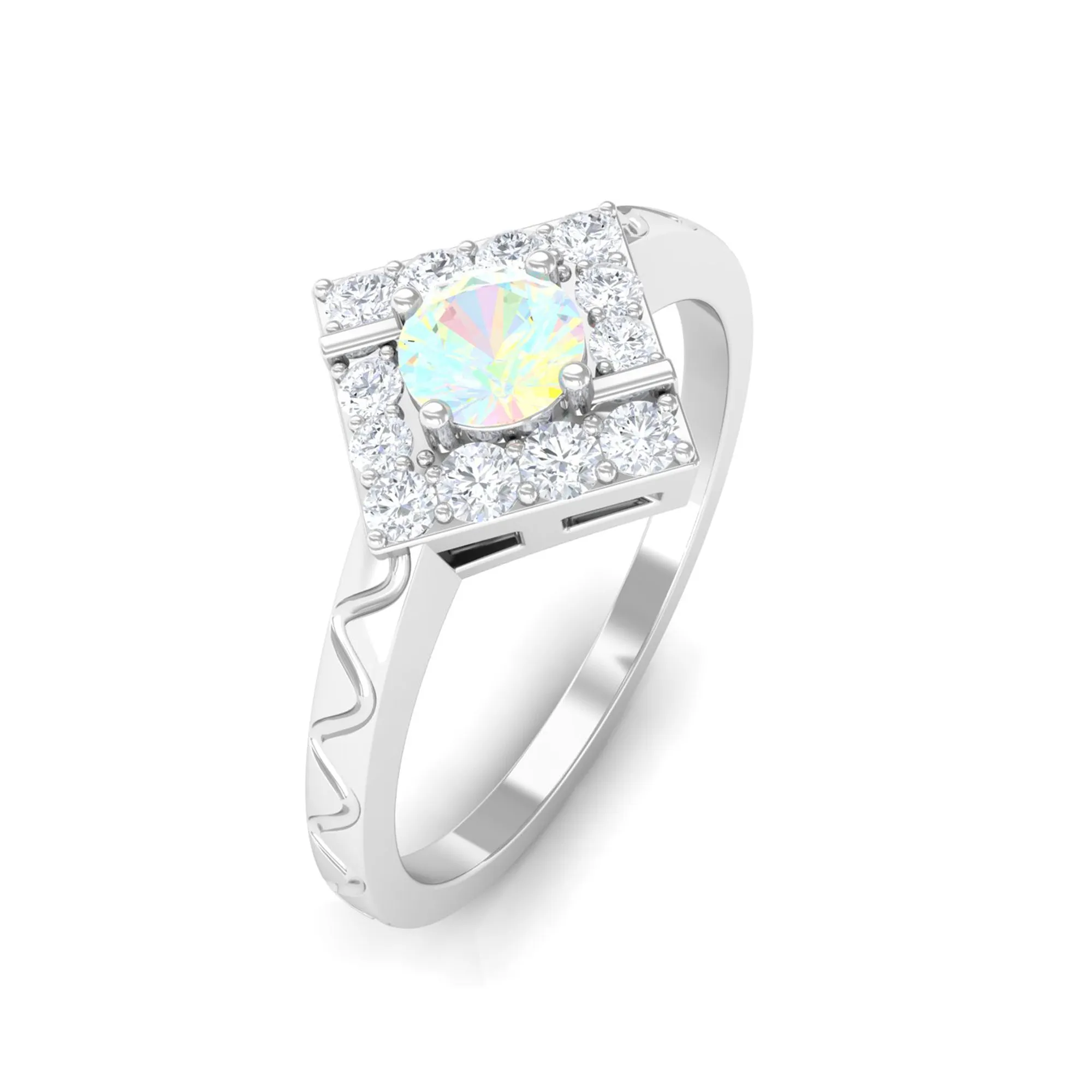 1/2 CT Minimal Ethiopian Opal and Diamond Ring with Textured Details