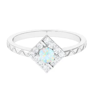 1/2 CT Minimal Ethiopian Opal and Diamond Ring with Textured Details