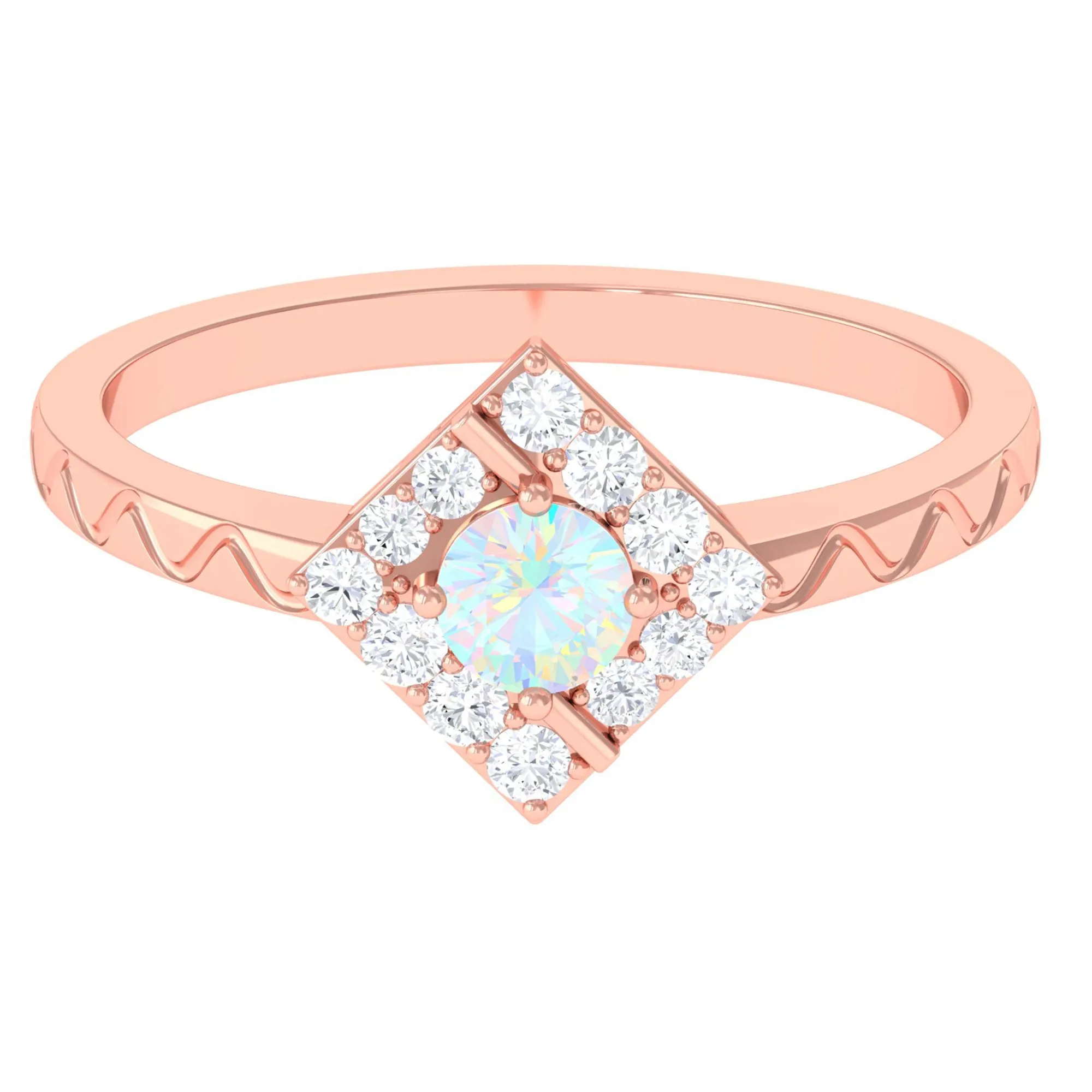 1/2 CT Minimal Ethiopian Opal and Diamond Ring with Textured Details