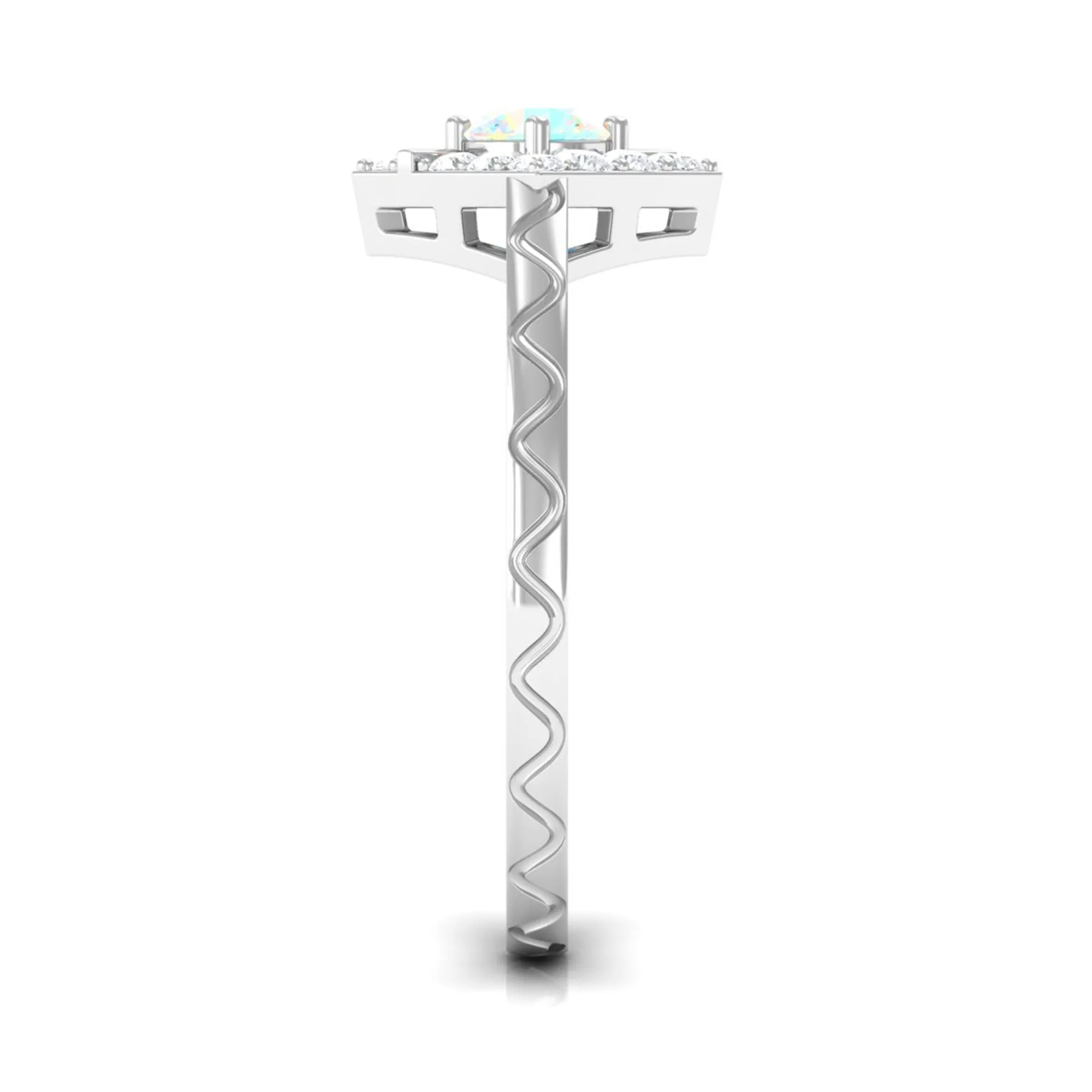 1/2 CT Minimal Ethiopian Opal and Diamond Ring with Textured Details