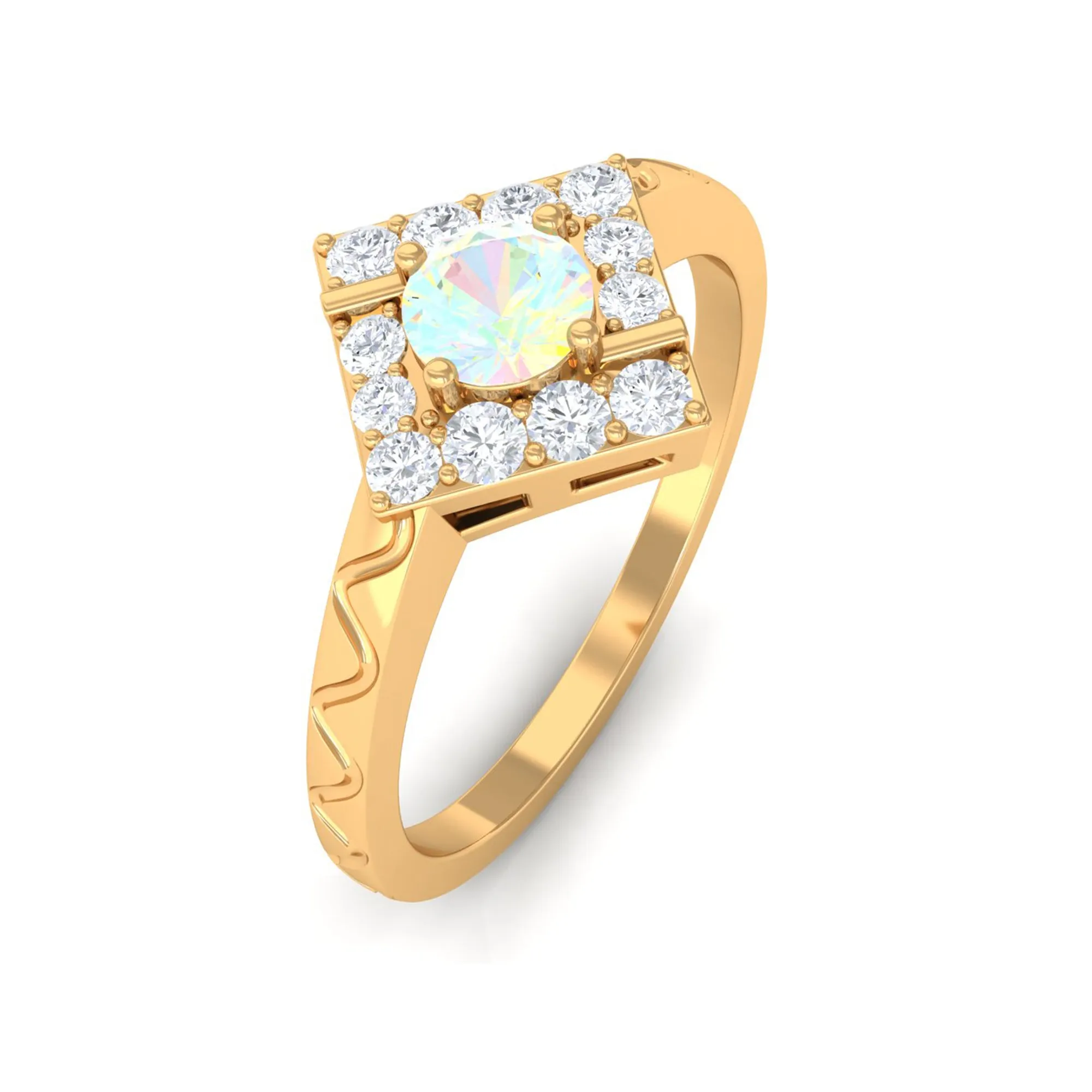 1/2 CT Minimal Ethiopian Opal and Diamond Ring with Textured Details