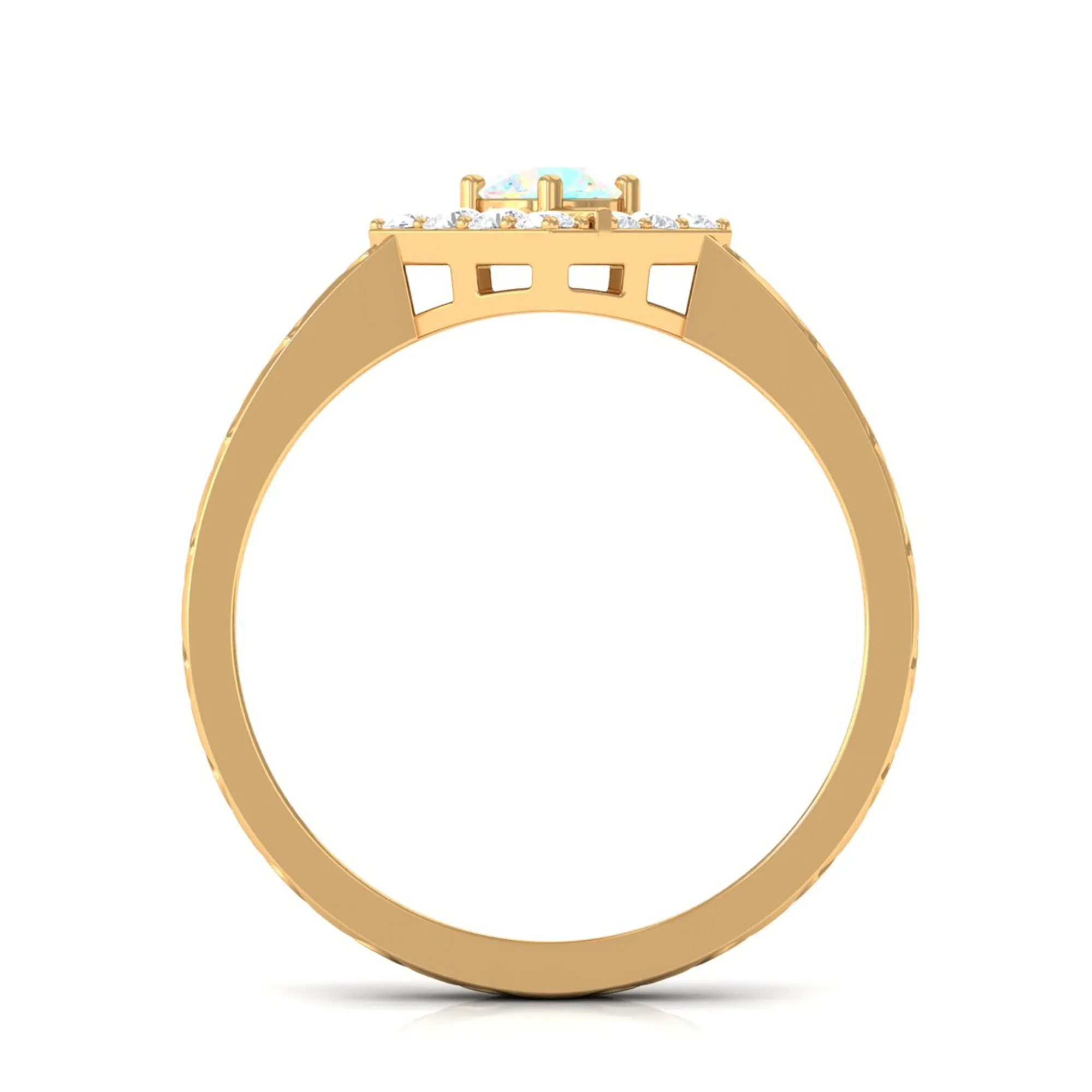 1/2 CT Minimal Ethiopian Opal and Diamond Ring with Textured Details