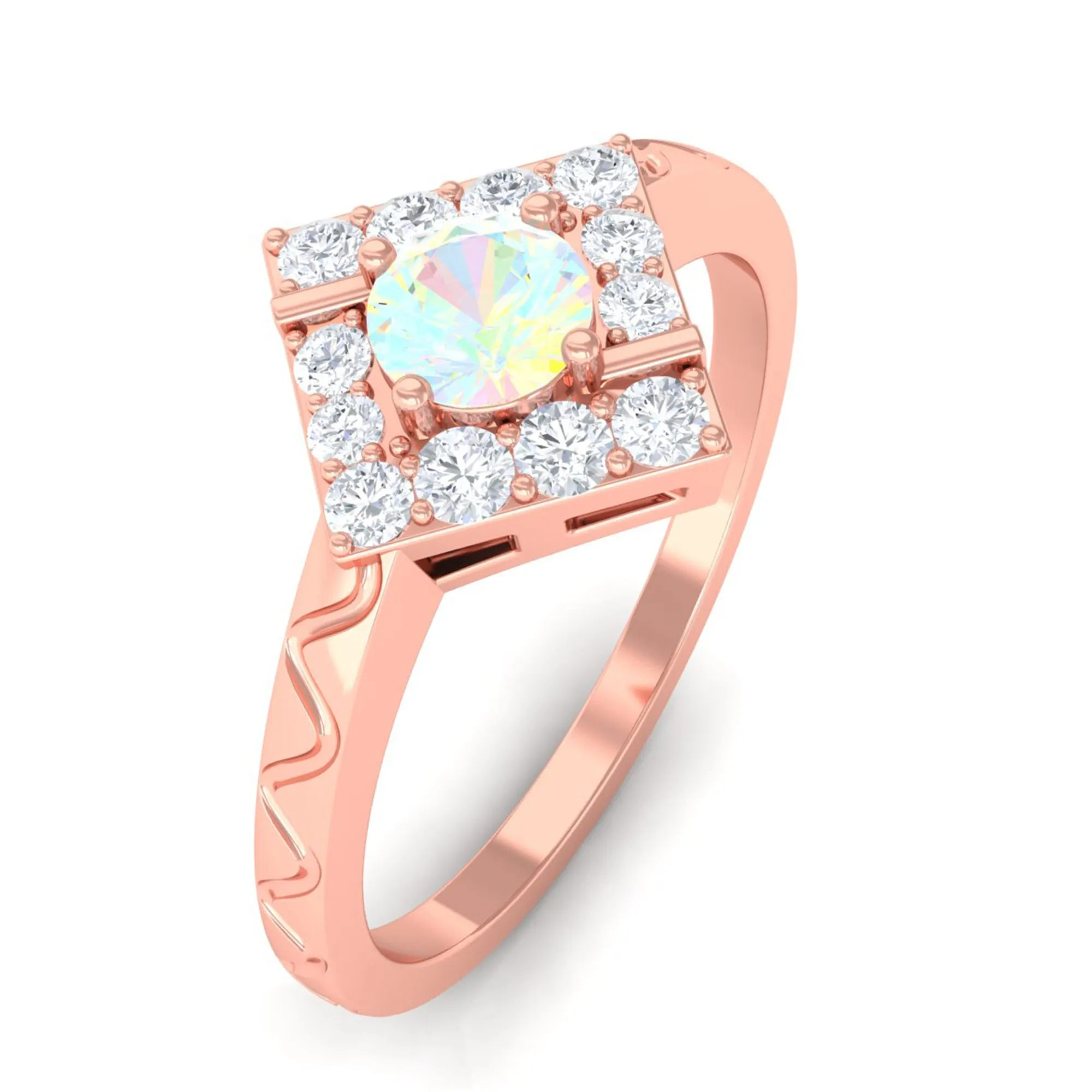 1/2 CT Minimal Ethiopian Opal and Diamond Ring with Textured Details