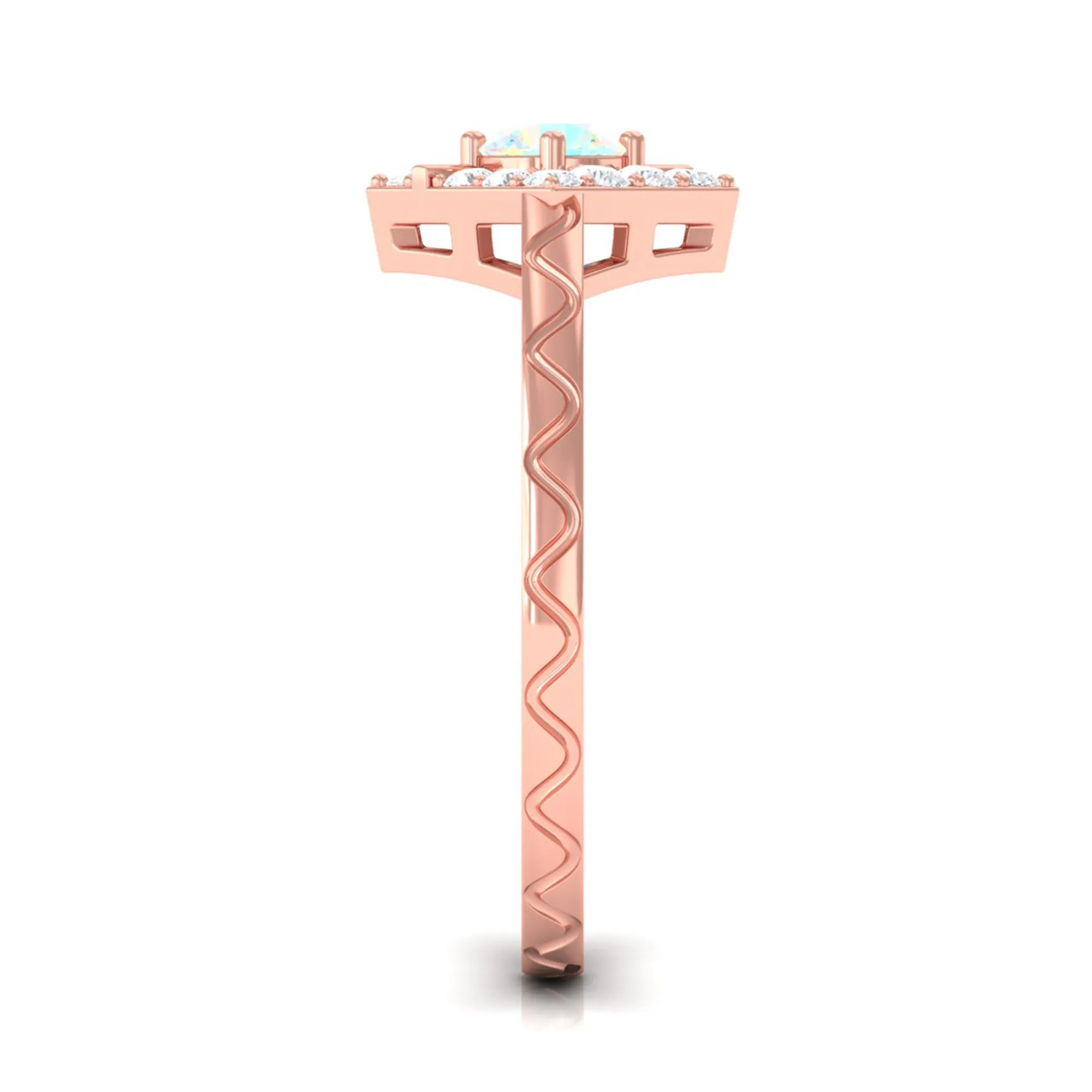 1/2 CT Minimal Ethiopian Opal and Diamond Ring with Textured Details