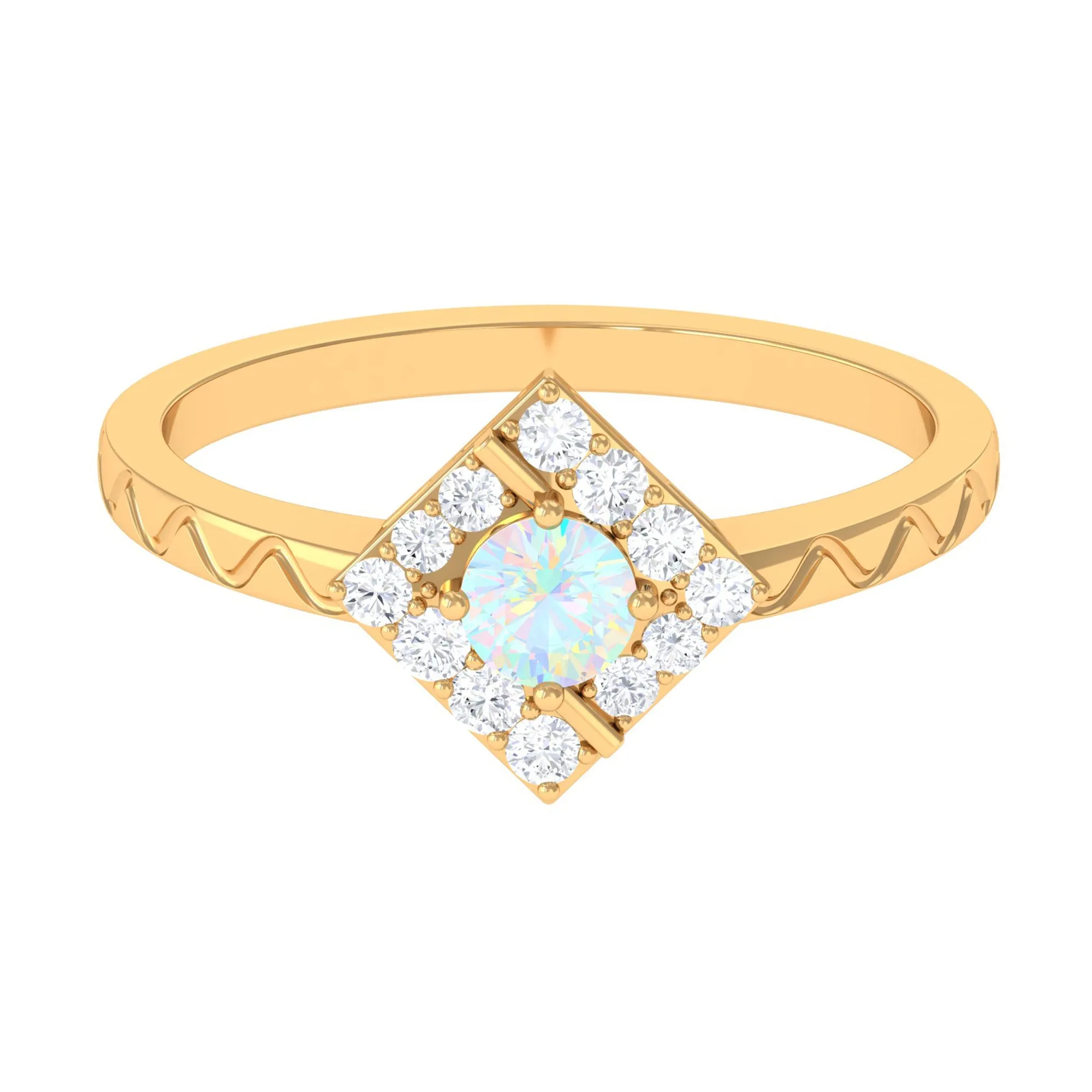 1/2 CT Minimal Ethiopian Opal and Diamond Ring with Textured Details
