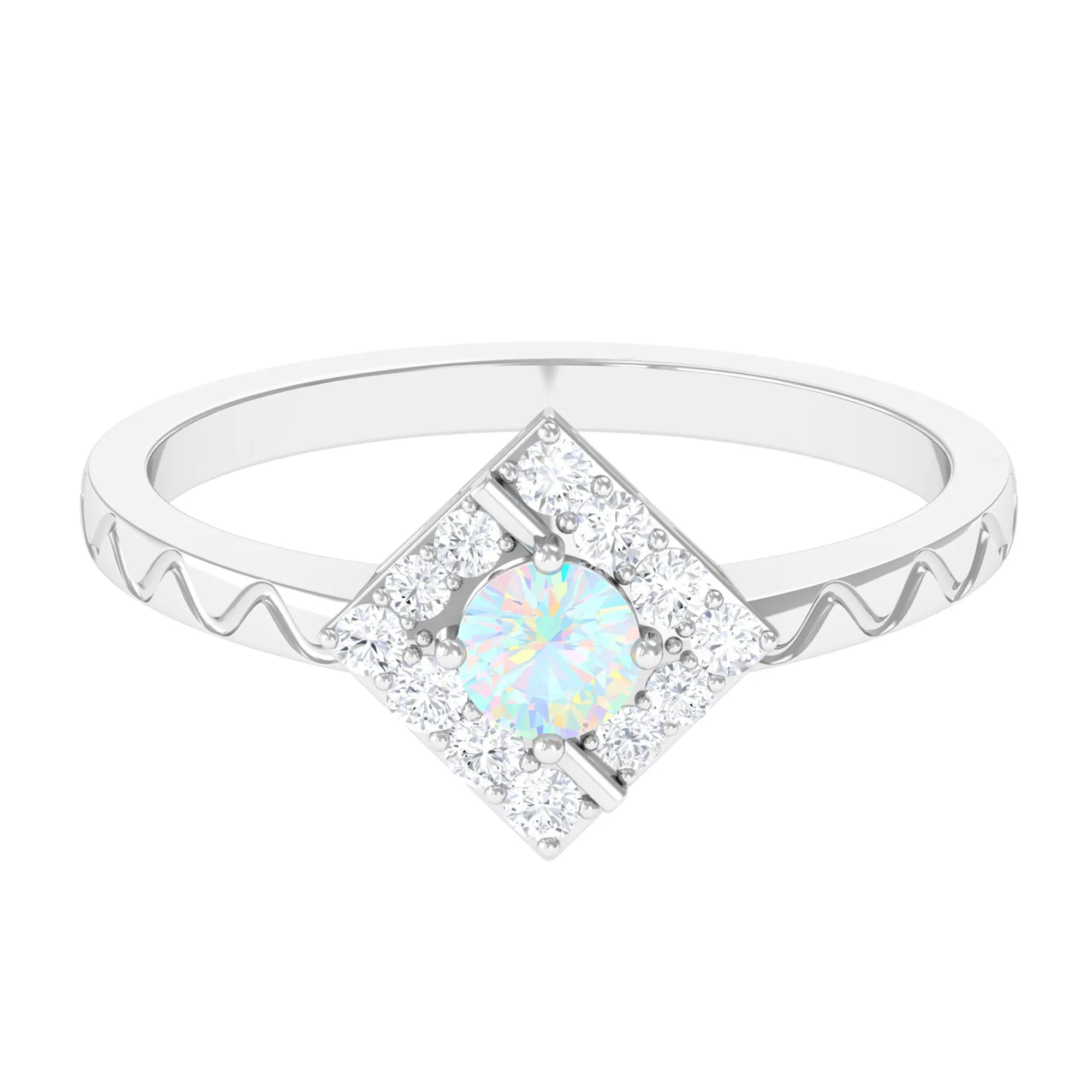 1/2 CT Minimal Ethiopian Opal and Diamond Ring with Textured Details