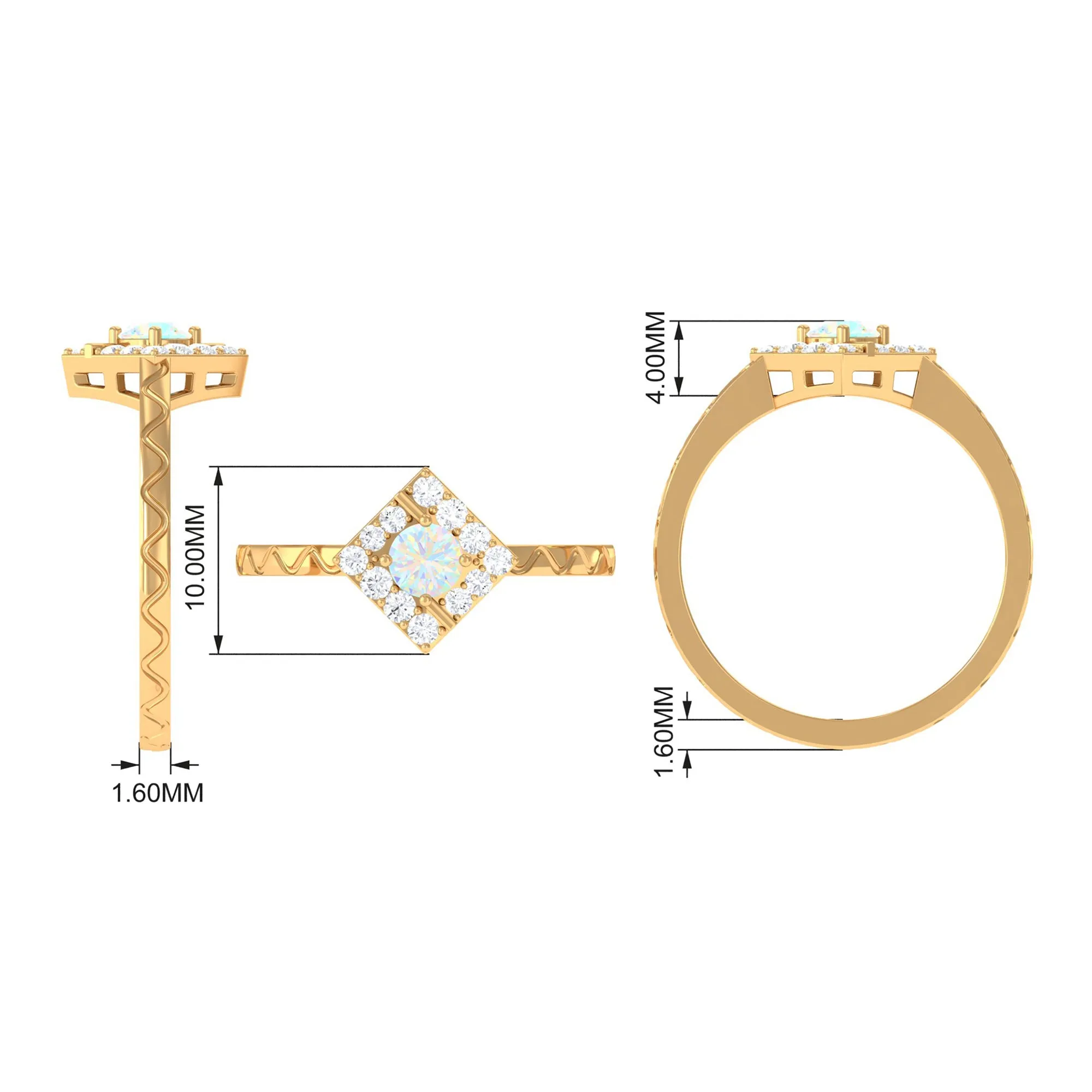 1/2 CT Minimal Ethiopian Opal and Diamond Ring with Textured Details