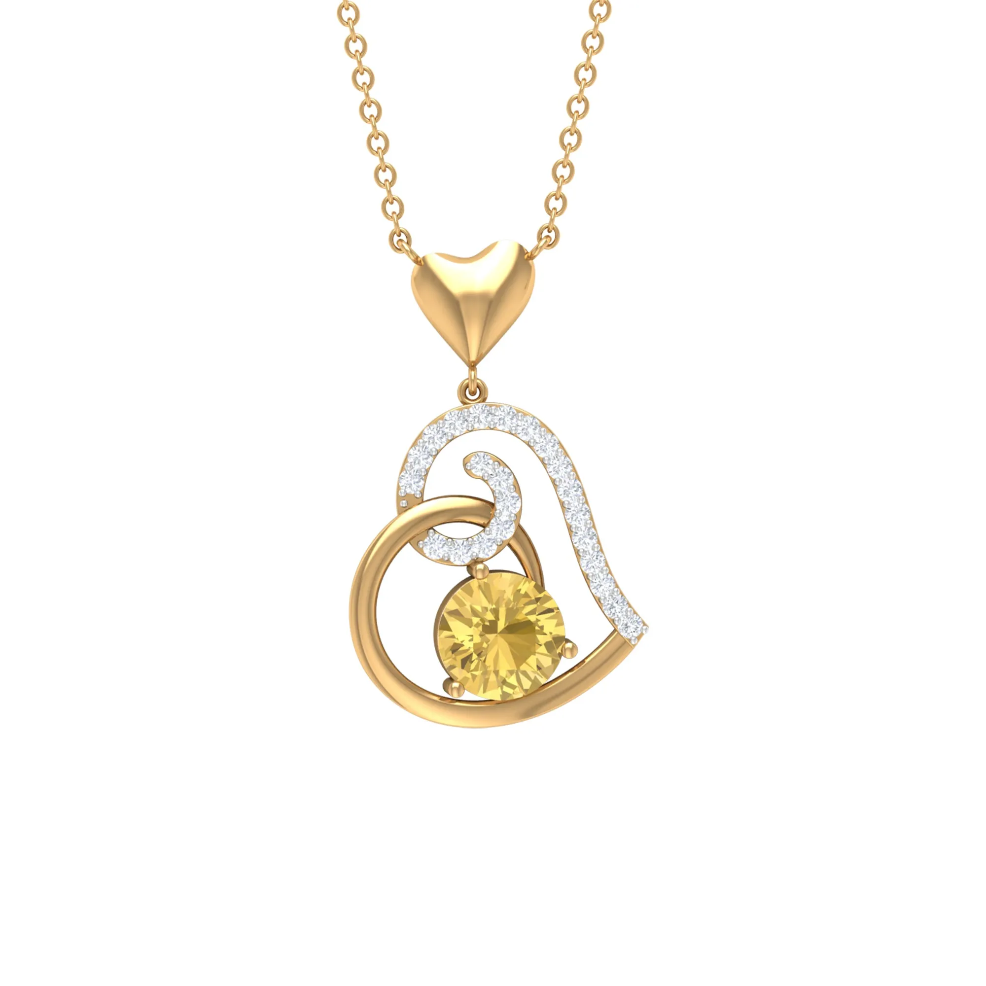 1.25 CT Citrine and Diamond Heart Drop Pendant