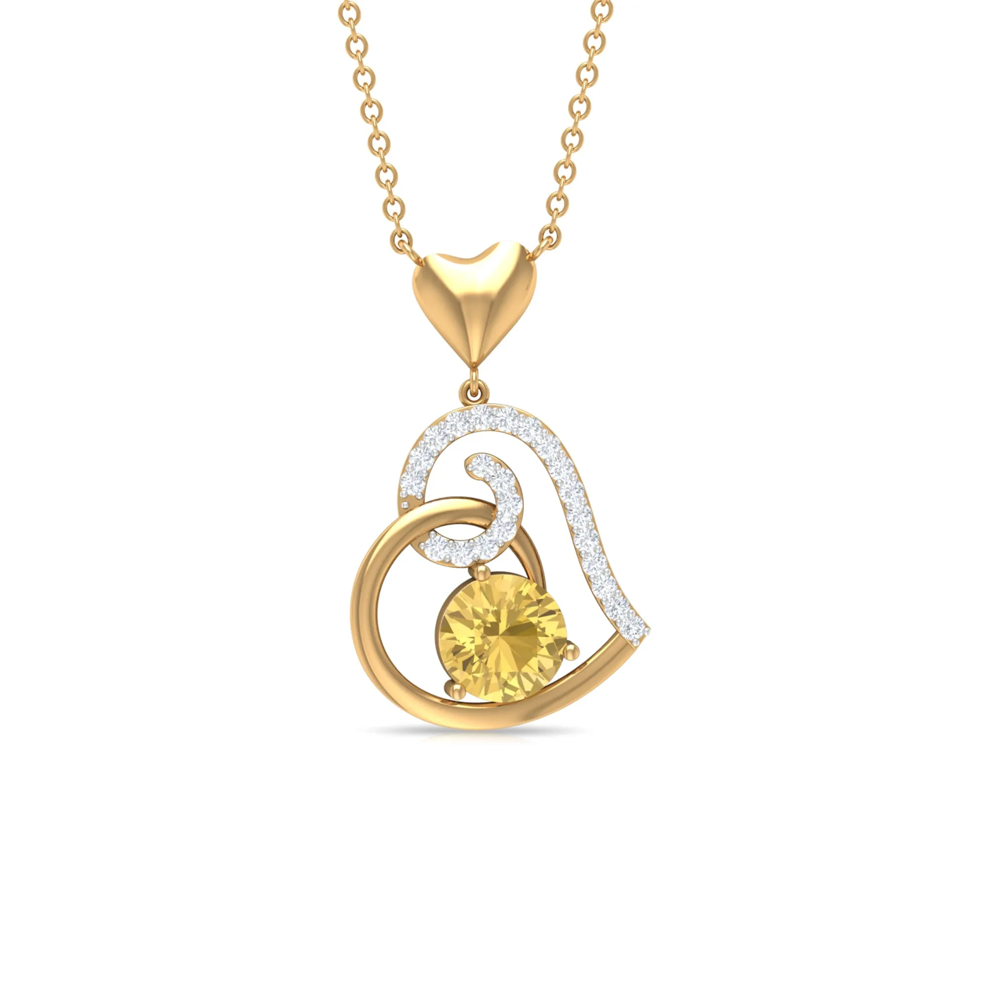 1.25 CT Citrine and Diamond Heart Drop Pendant
