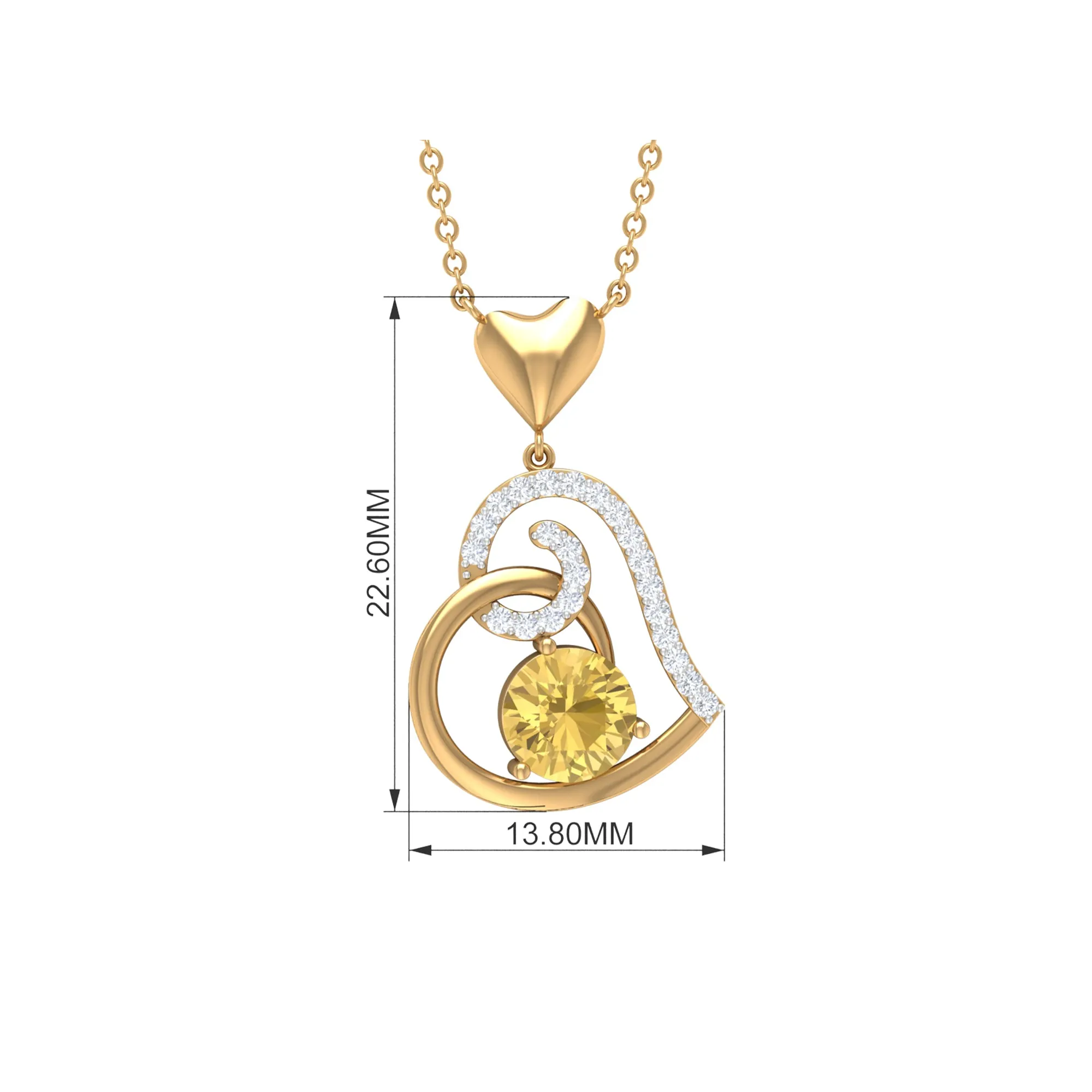 1.25 CT Citrine and Diamond Heart Drop Pendant