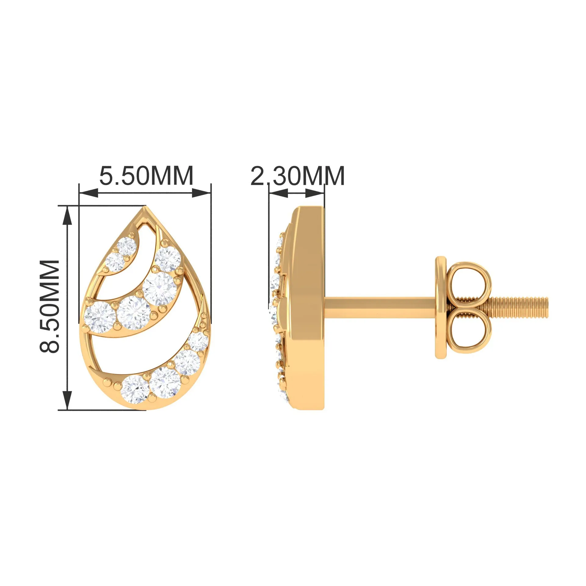 1/4 CT Minimal Zircon Teardrop Stud Earrings in Gold