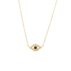 14 KT Diamond and Sapphire evil eye necklace