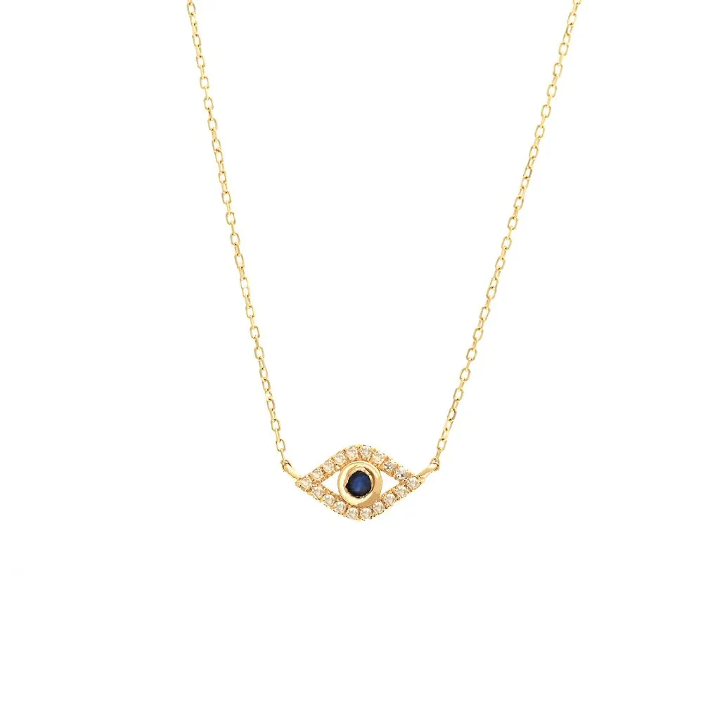 14 KT Diamond and Sapphire evil eye necklace