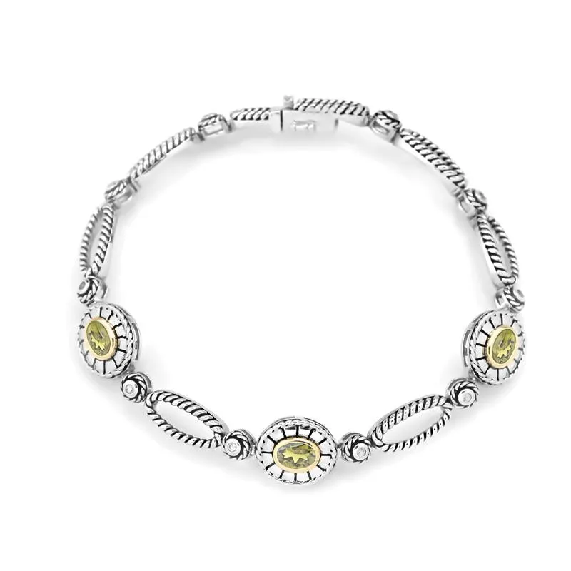 14K and 925 Sterling Sliver Bangle with Peridot (141B113938PDWT)