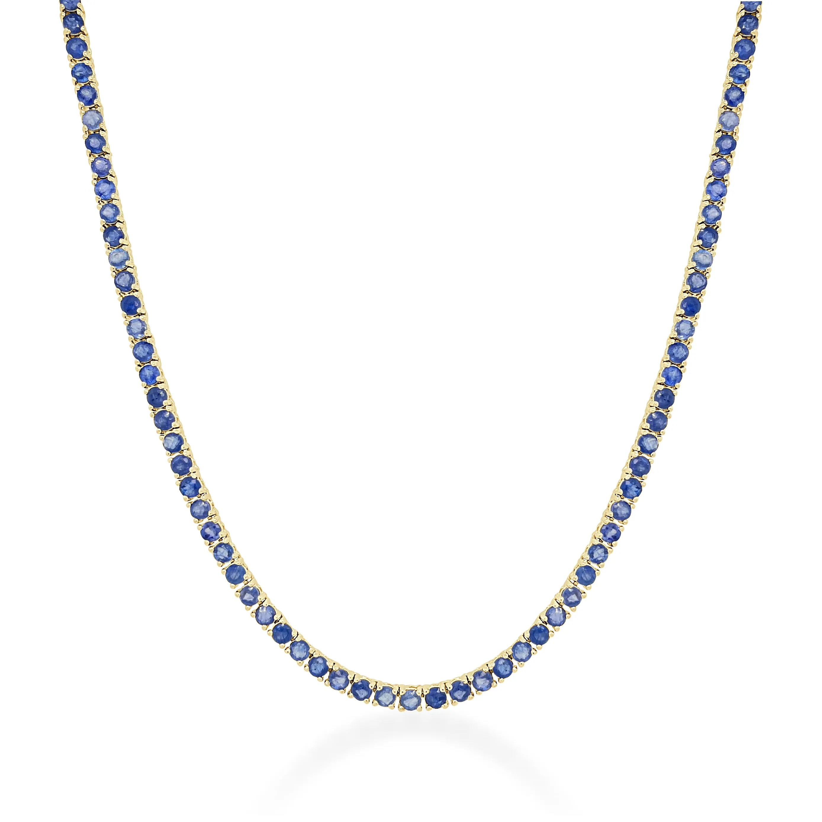 14k Gold & Blue Sapphire Tennis Necklace 10ct