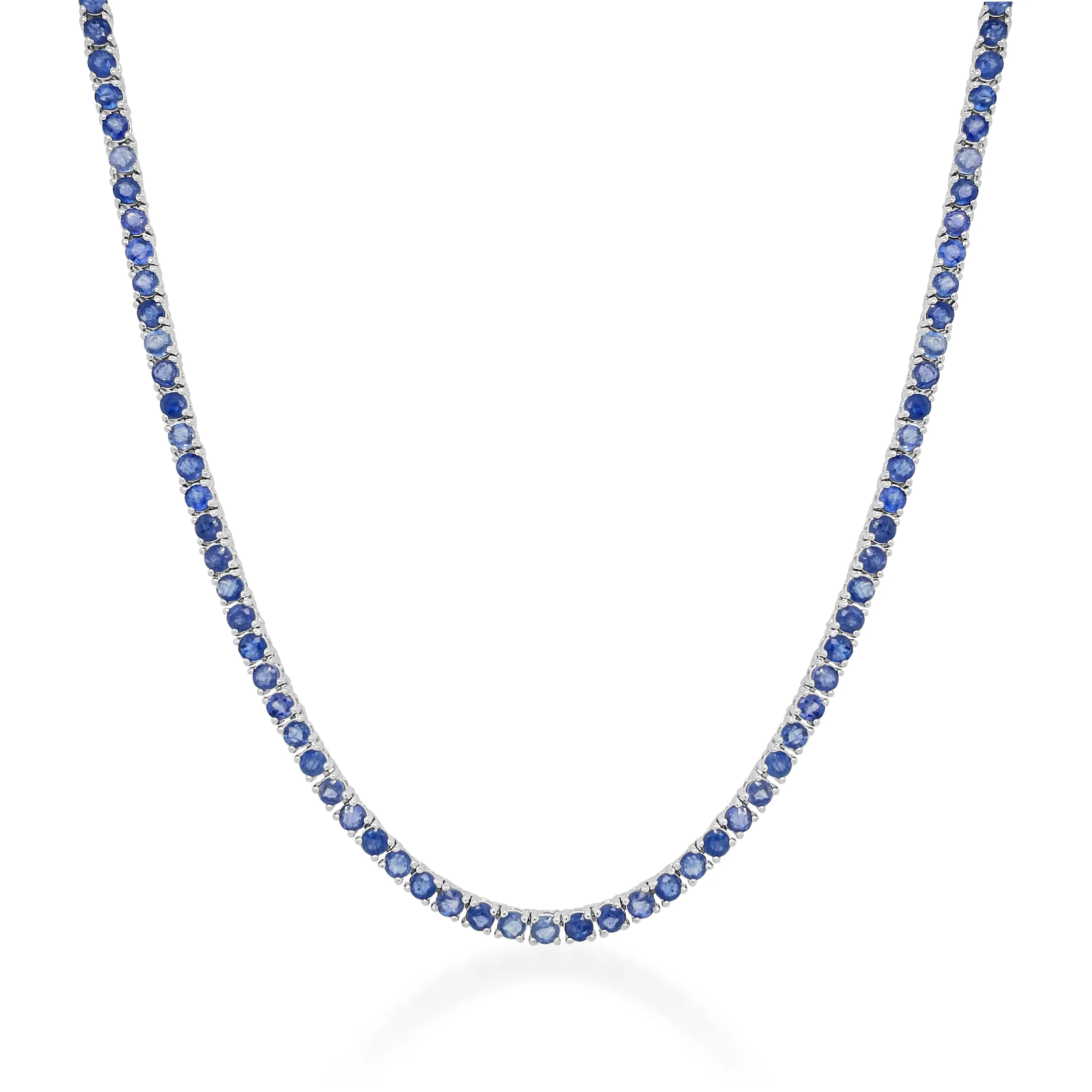 14k Gold & Blue Sapphire Tennis Necklace 10ct