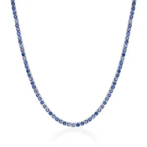 14k Gold & Blue Sapphire Tennis Necklace 10ct