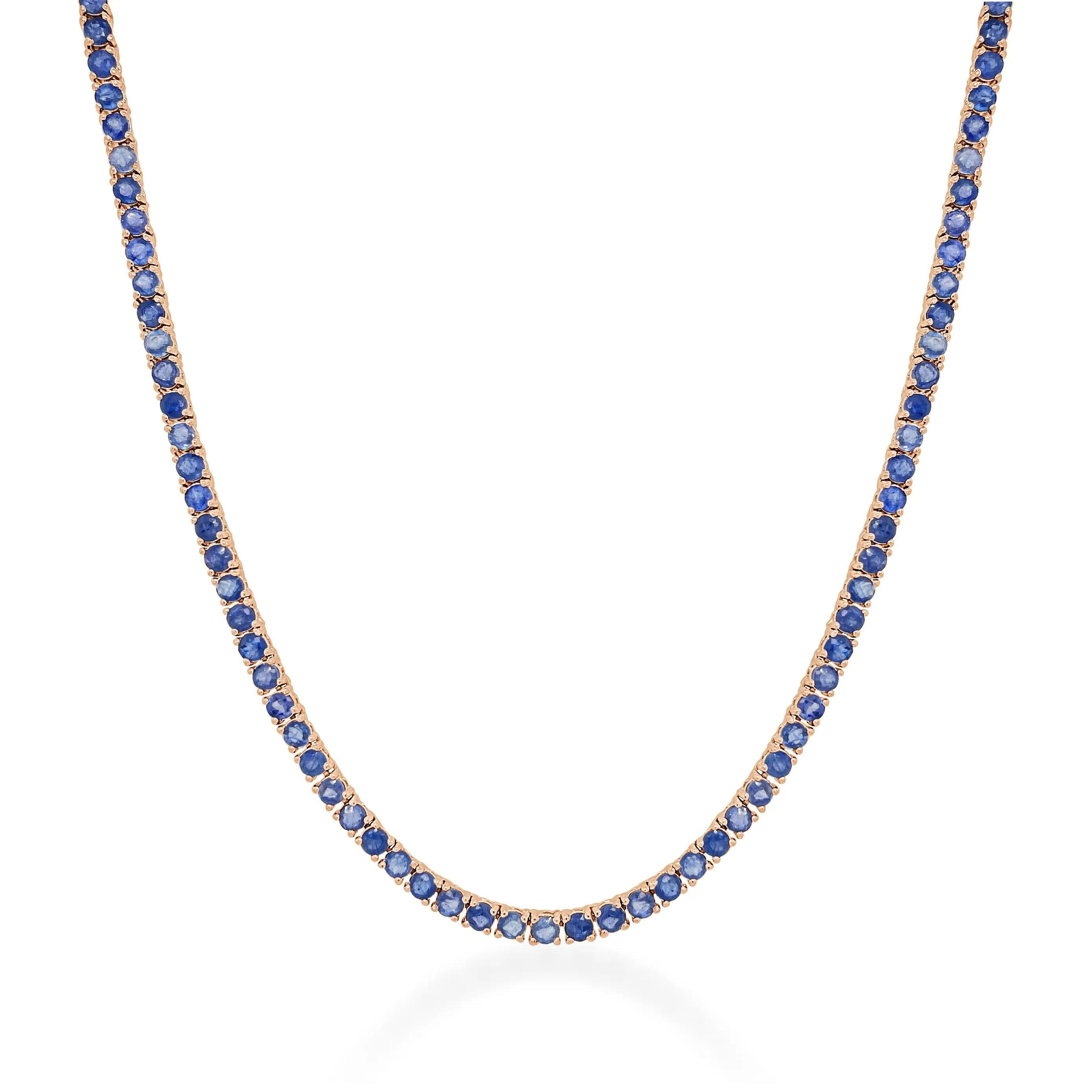 14k Gold & Blue Sapphire Tennis Necklace 10ct
