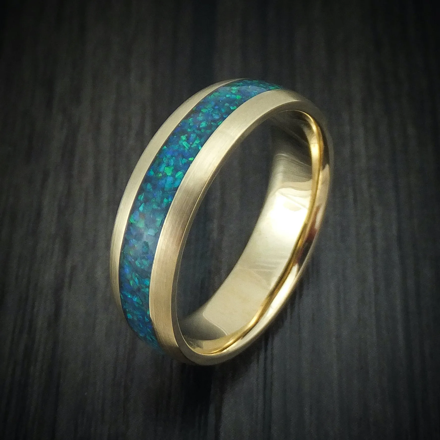 14K Gold and Opal Custom Made Men's Band
