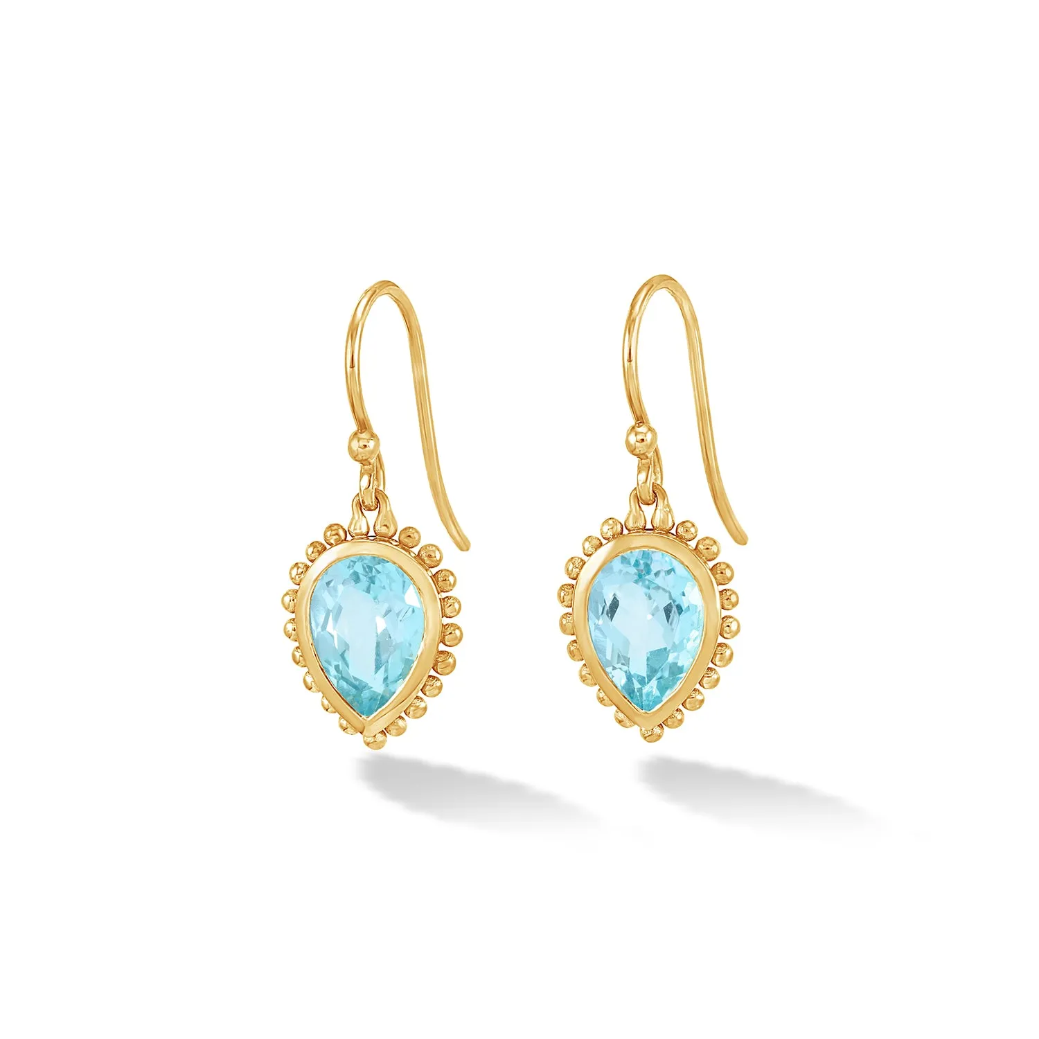 14k Gold Anemone Large Teardrop Earrings with Blue Topaz