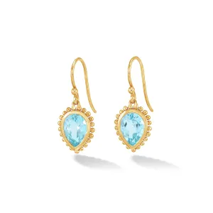 14k Gold Anemone Large Teardrop Earrings with Blue Topaz