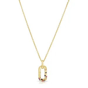 14K Gold Multi-Color Sapphire & Diamond Dangle Necklace
