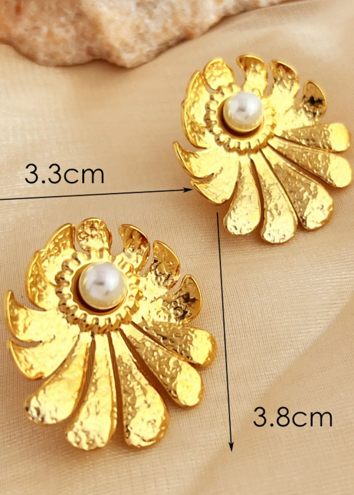 14K Gold Plate Floral Pearl Stud Earrings