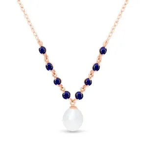 14K Solid Rose Gold Necklace w/ Natural Sapphires & Pearl