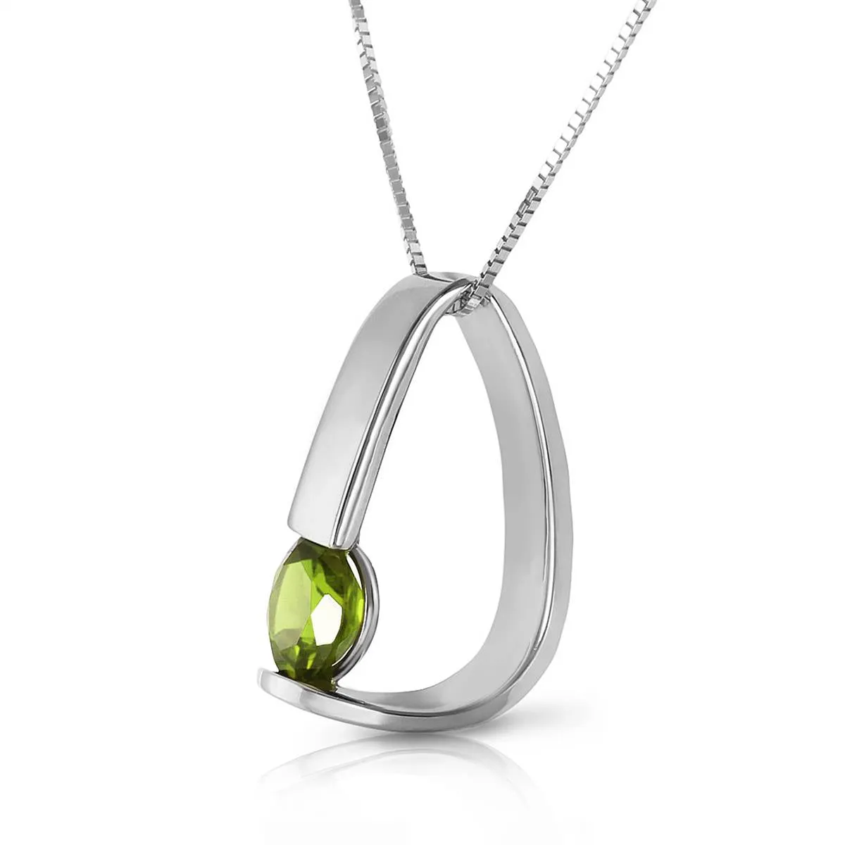 14K Solid White Gold Modern Necklace w/ Natural Peridot
