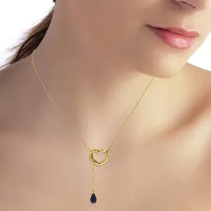 14K Solid Yellow Gold Heart Necklace w/ Drop Briolette Natural Sapphire