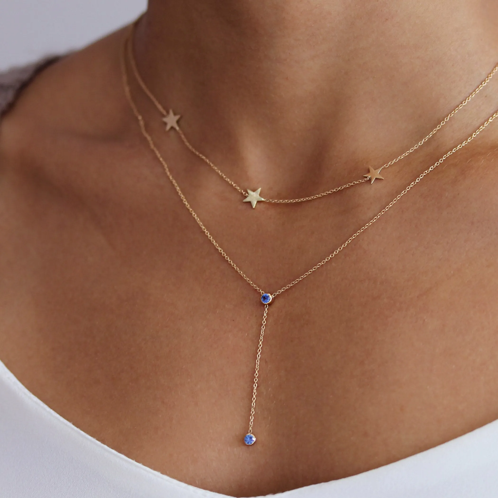 14K STAR TRIO NECKLACE