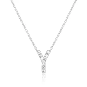 14k White Gold Created White Sapphire Initial Y Letter Pendant Necklace Plated