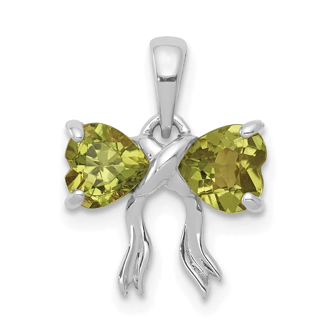 14k White Gold Peridot Birthstone Bow Pendant