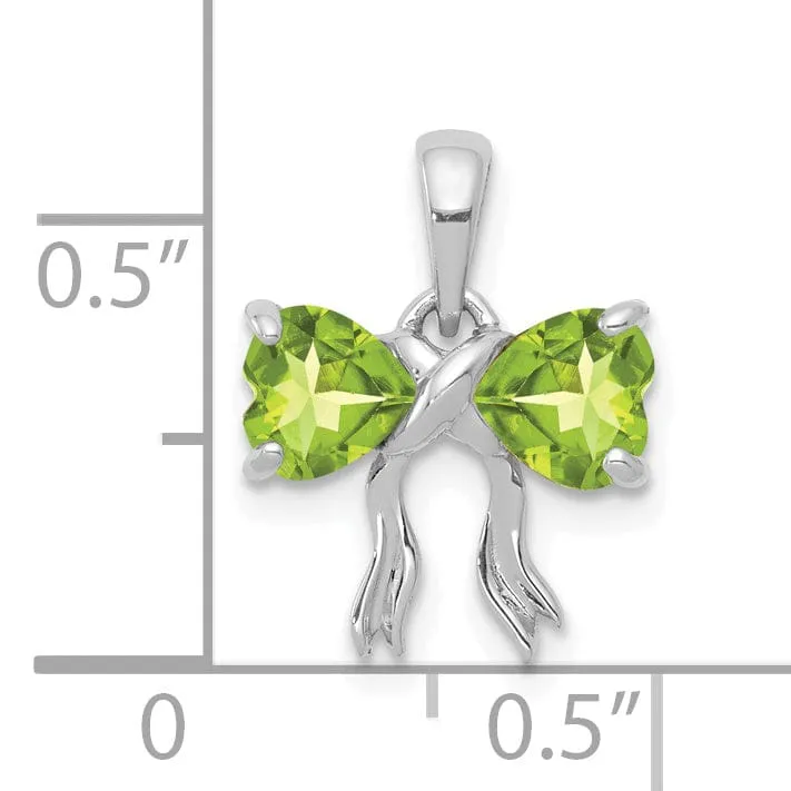 14k White Gold Peridot Birthstone Bow Pendant