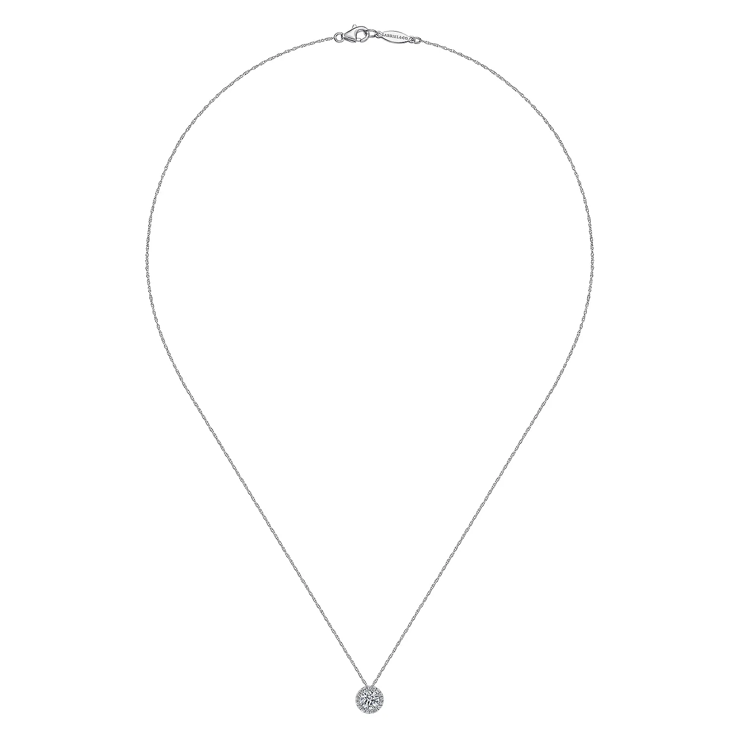 14K White Gold Round White Sapphire and Diamond Halo Necklace