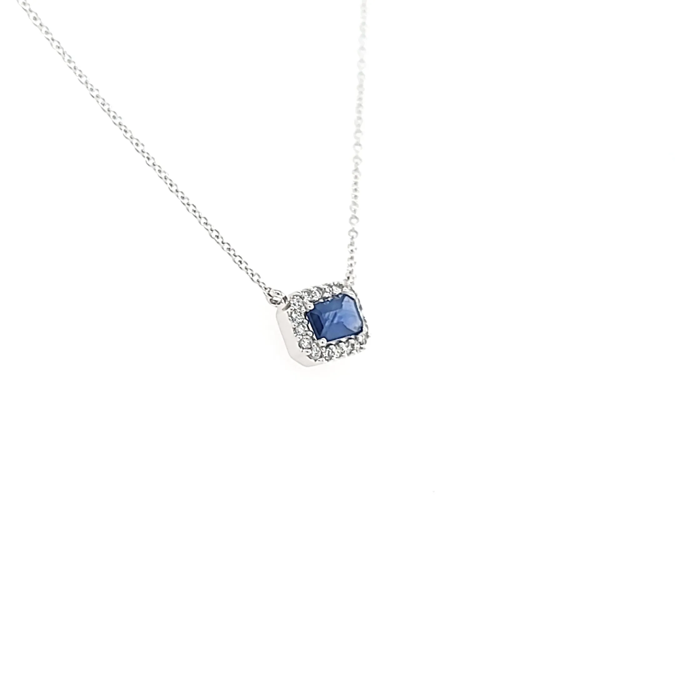14k White Gold Sapphire Halo Necklace (I7421)