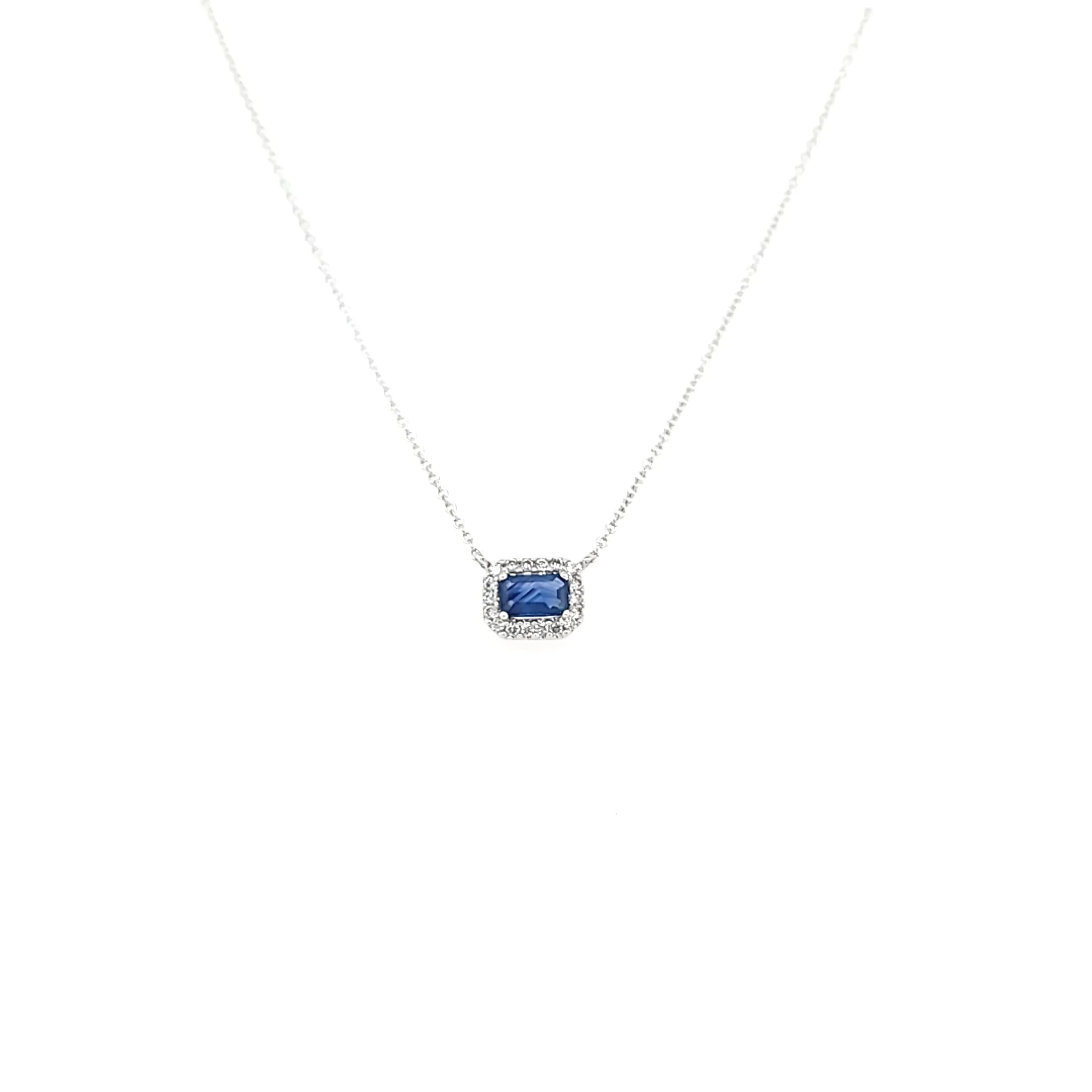 14k White Gold Sapphire Halo Necklace (I7421)